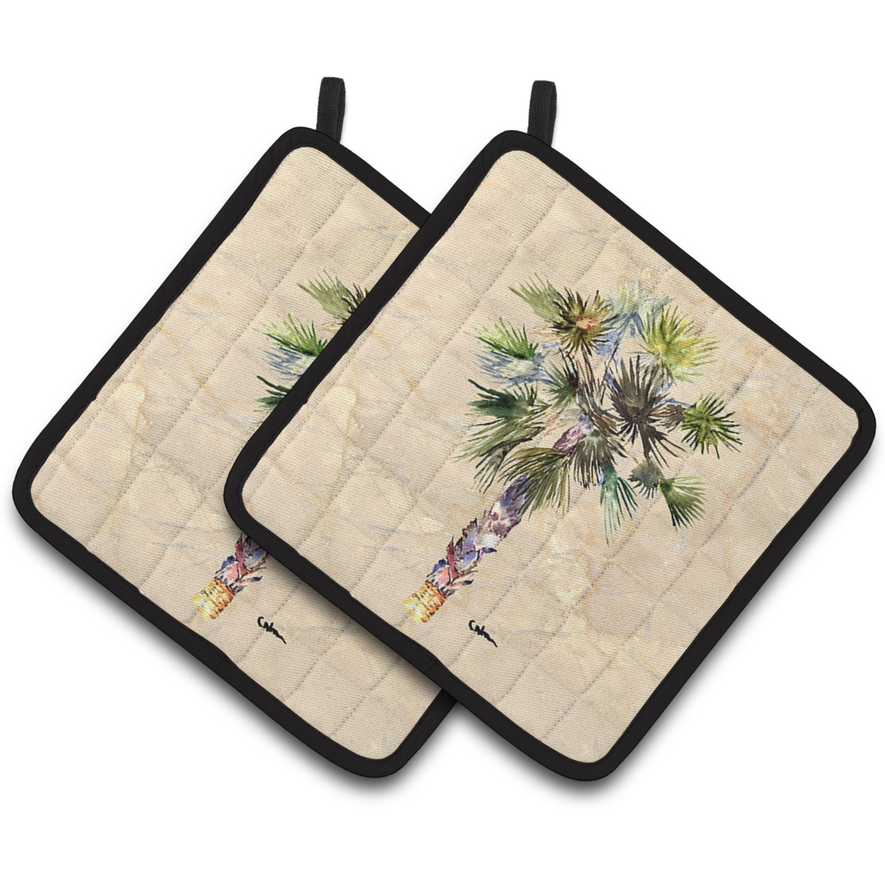 &quotCaroline's Treasures Palm Tree Pair of Pot Holders 8481PTHD, 7.5HX7.5W, Multicolor"