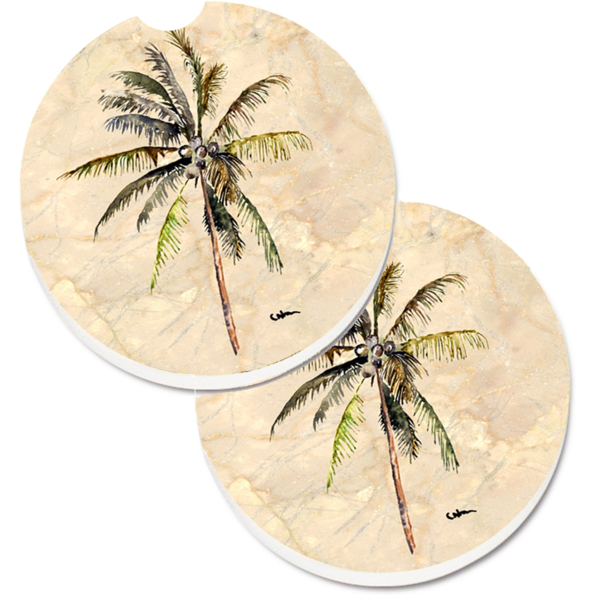 &quotCaroline's Treasures Palm Tree Set of 2 Cup Holder Car Coasters 8482CARC, 2.56, Multicolor"