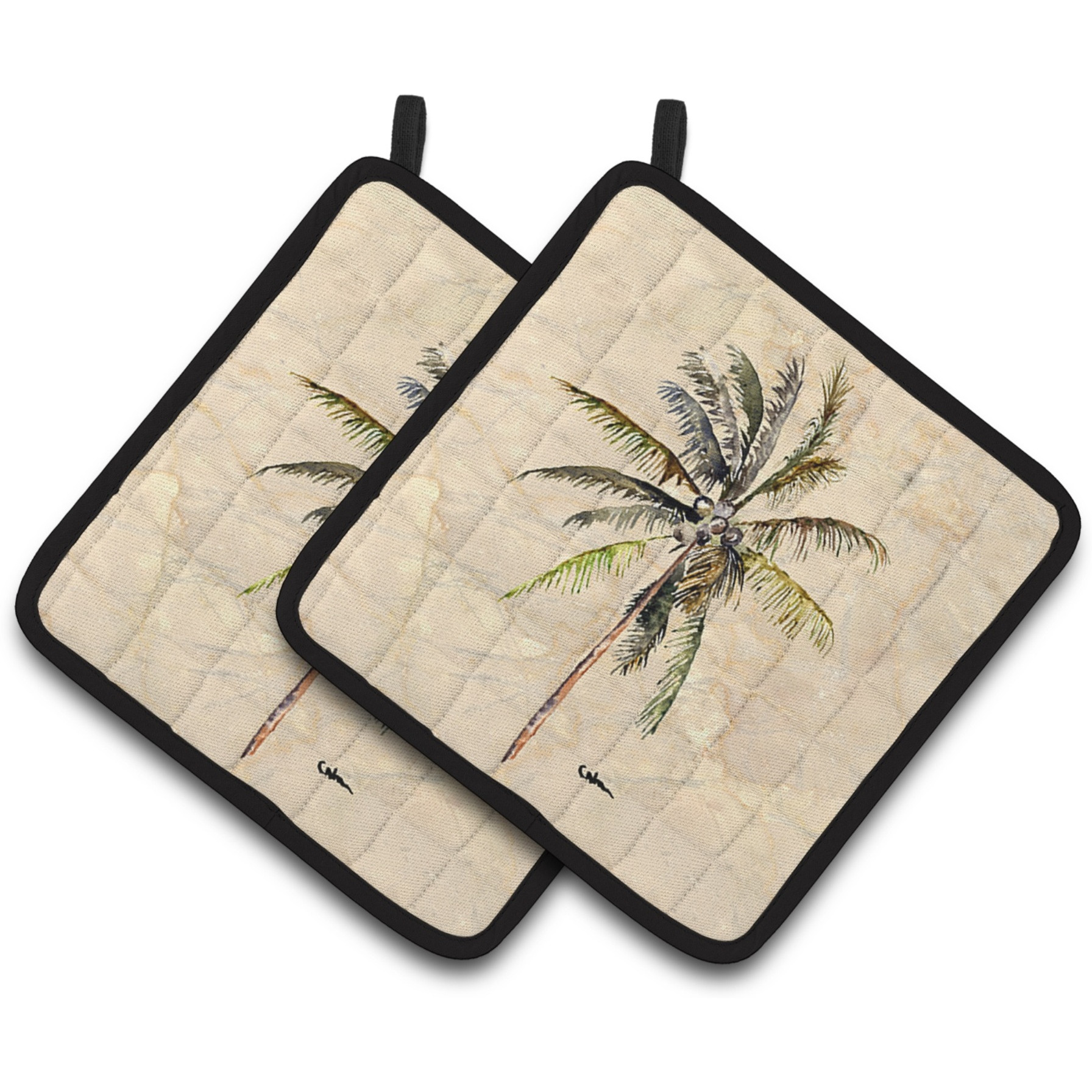 &quotCaroline's Treasures Palm Tree Pair of Pot Holders 8482PTHD, 7.5HX7.5W, Multicolor"