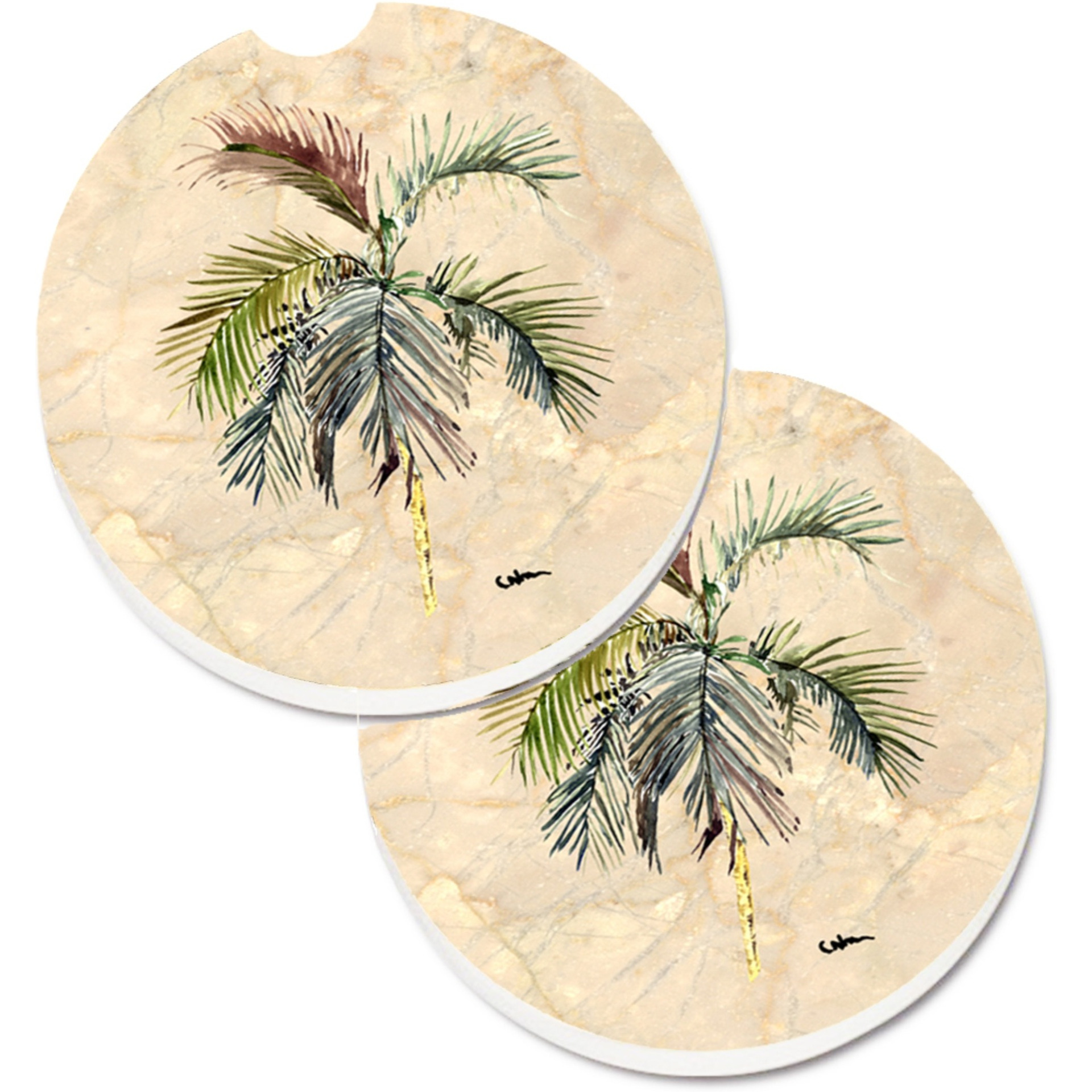 &quotCaroline's Treasures Palm Tree Set of 2 Cup Holder Car Coasters 8483CARC, 2.56, Multicolor"