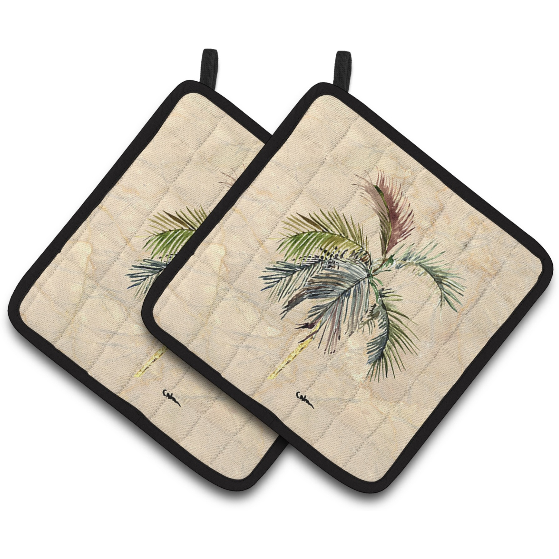 &quotCaroline's Treasures Palm Tree Pair of Pot Holders 8483PTHD, 7.5HX7.5W, Multicolor"