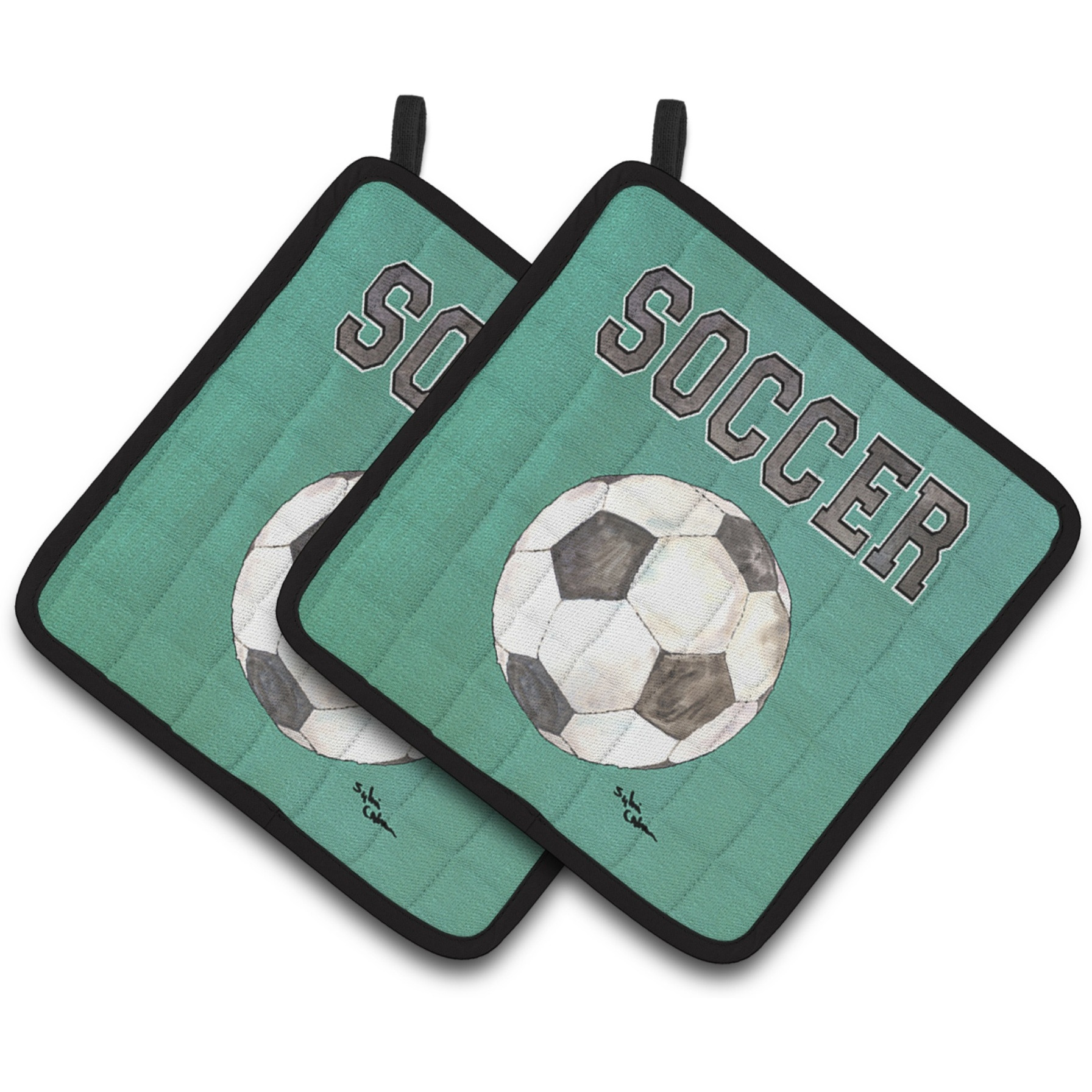 &quotCaroline's Treasures Soccer Pair of Pot Holders 8484PTHD, 7.5HX7.5W, Multicolor"