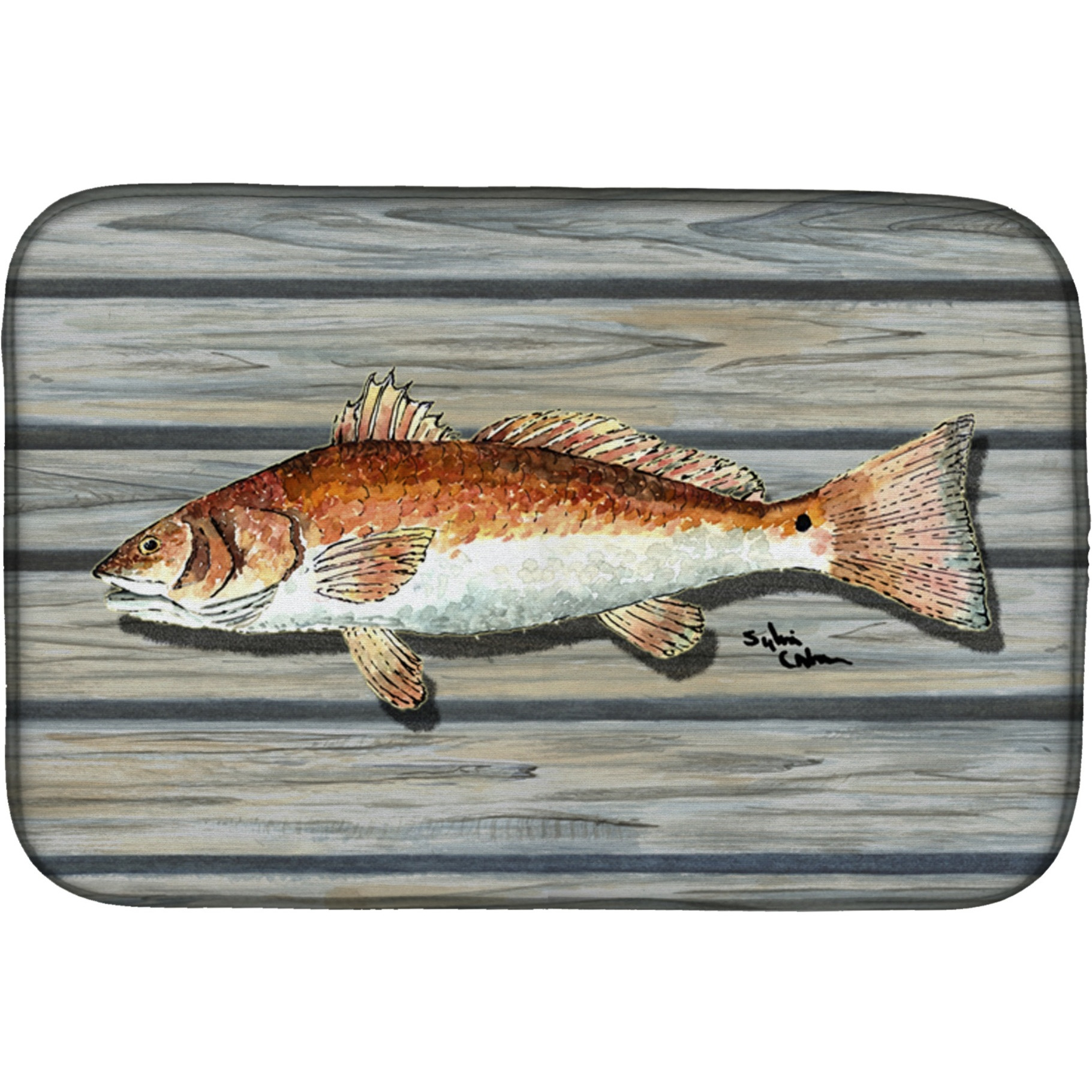 &quotCaroline's Treasures Red Fish Dish Drying Mat, 14 x 21, Multicolor"