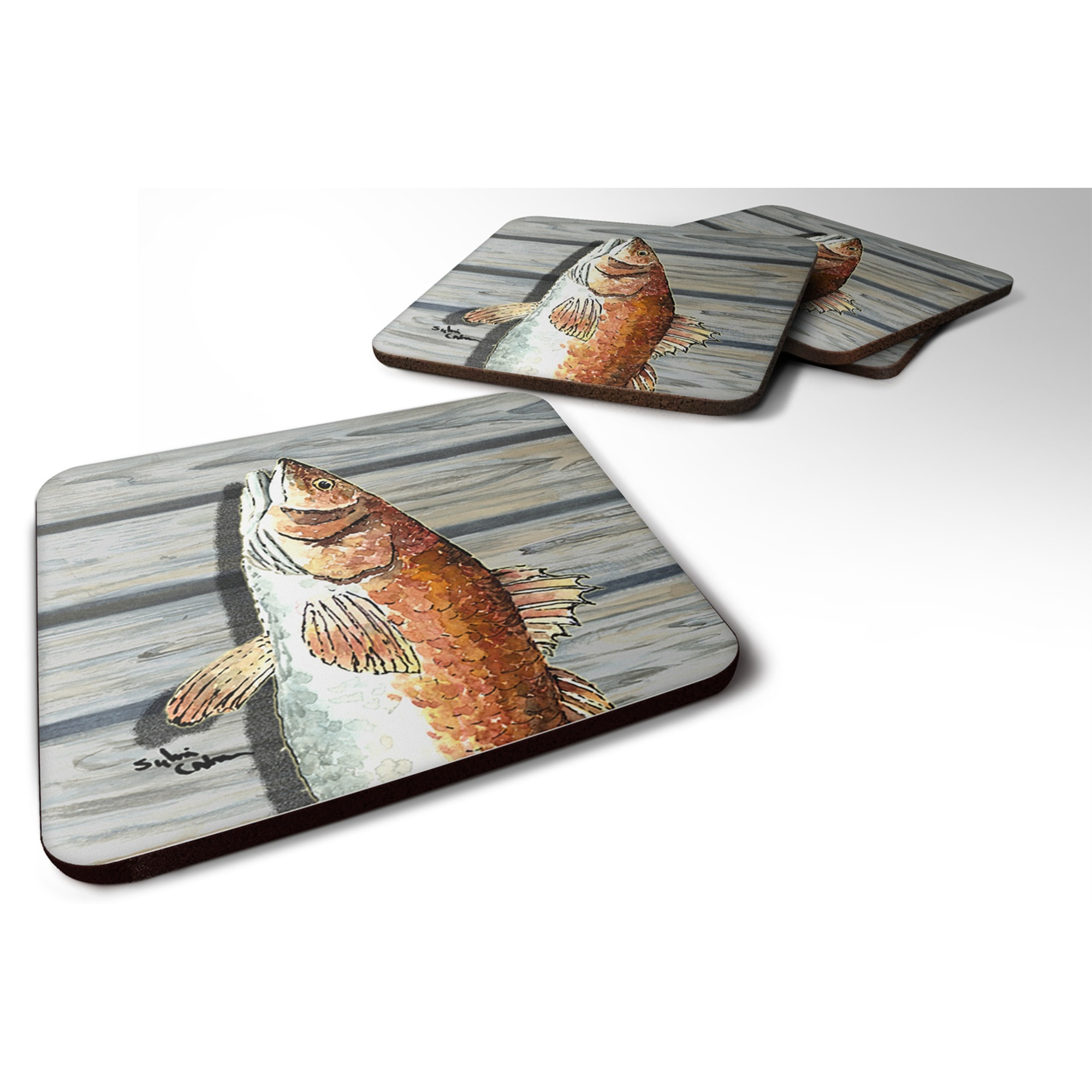 &quotCaroline's Treasures 8489FC Red Fish Foam Coasters (Set of 4), 3.5"" H x 3.5"" W, Multicolor"