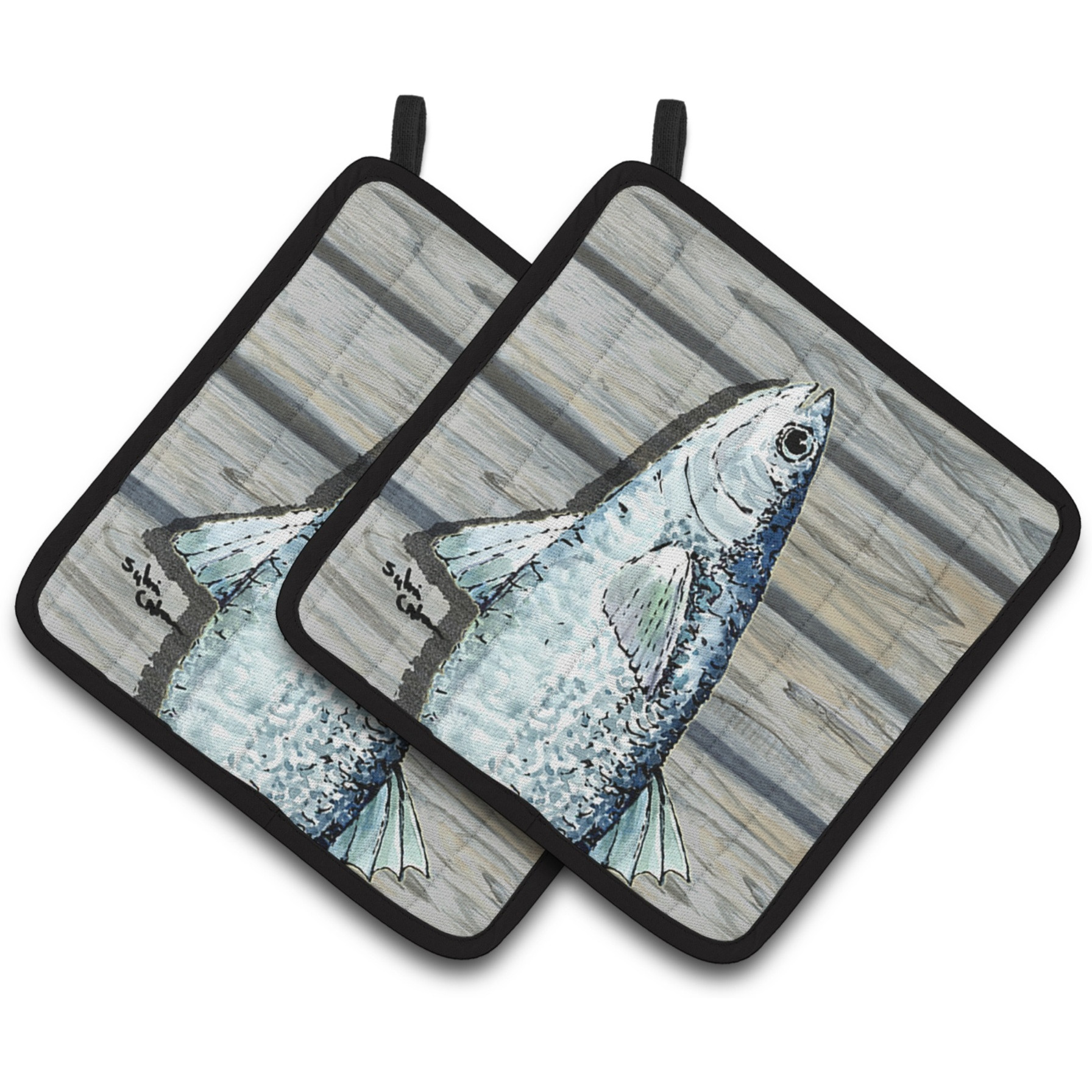 &quotCaroline's Treasures Fish Mullet Pair of Pot Holders 8490PTHD, 7.5HX7.5W, Multicolor"