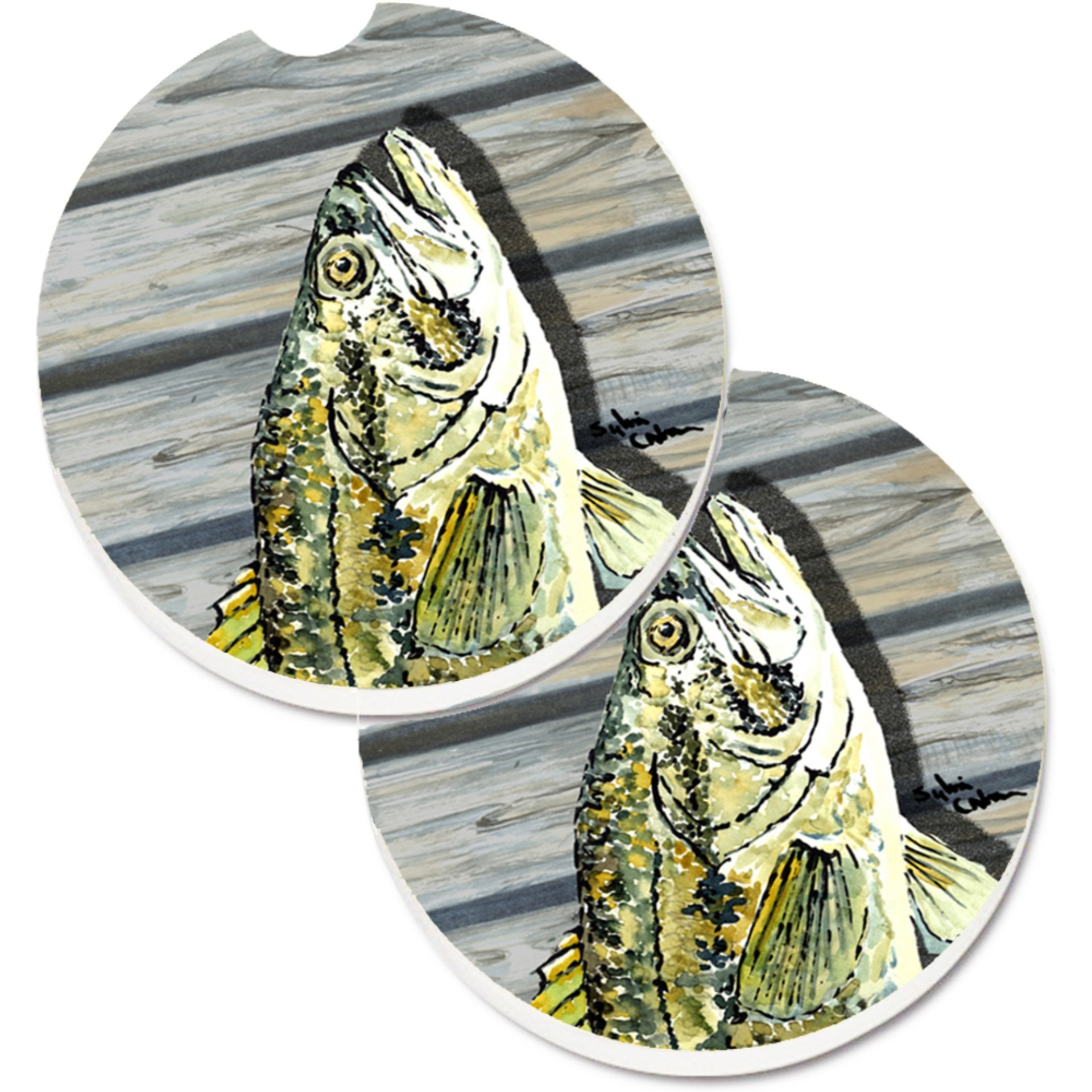 &quotCaroline's Treasures Fish Bass Small Mouth Set of 2 Cup Holder Car Coasters 8493CARC, 2.56, Multicolor"