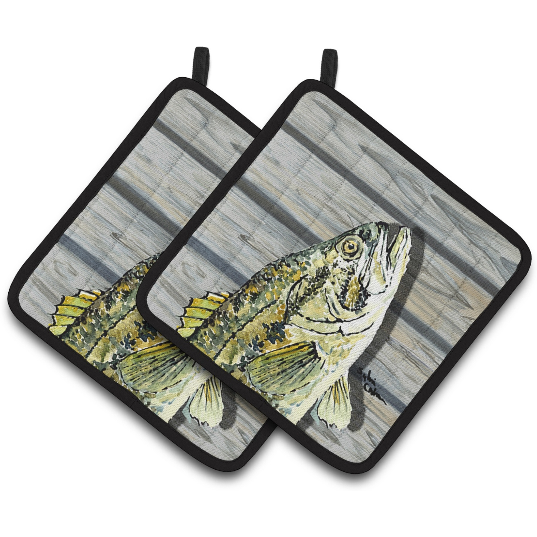 &quotCaroline's Treasures Fish Bass Small Mouth Pair of Pot Holders 8493PTHD, 7.5HX7.5W, Multicolor"