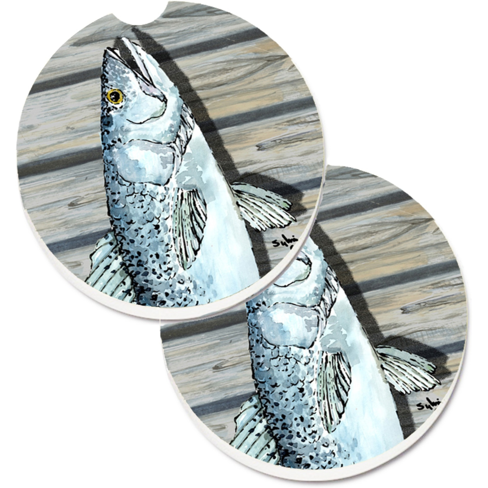 &quotCaroline's Treasures Fish Speckled Trout Set of 2 Cup Holder Car Coasters 8494CARC, 2.56, Multicolor"