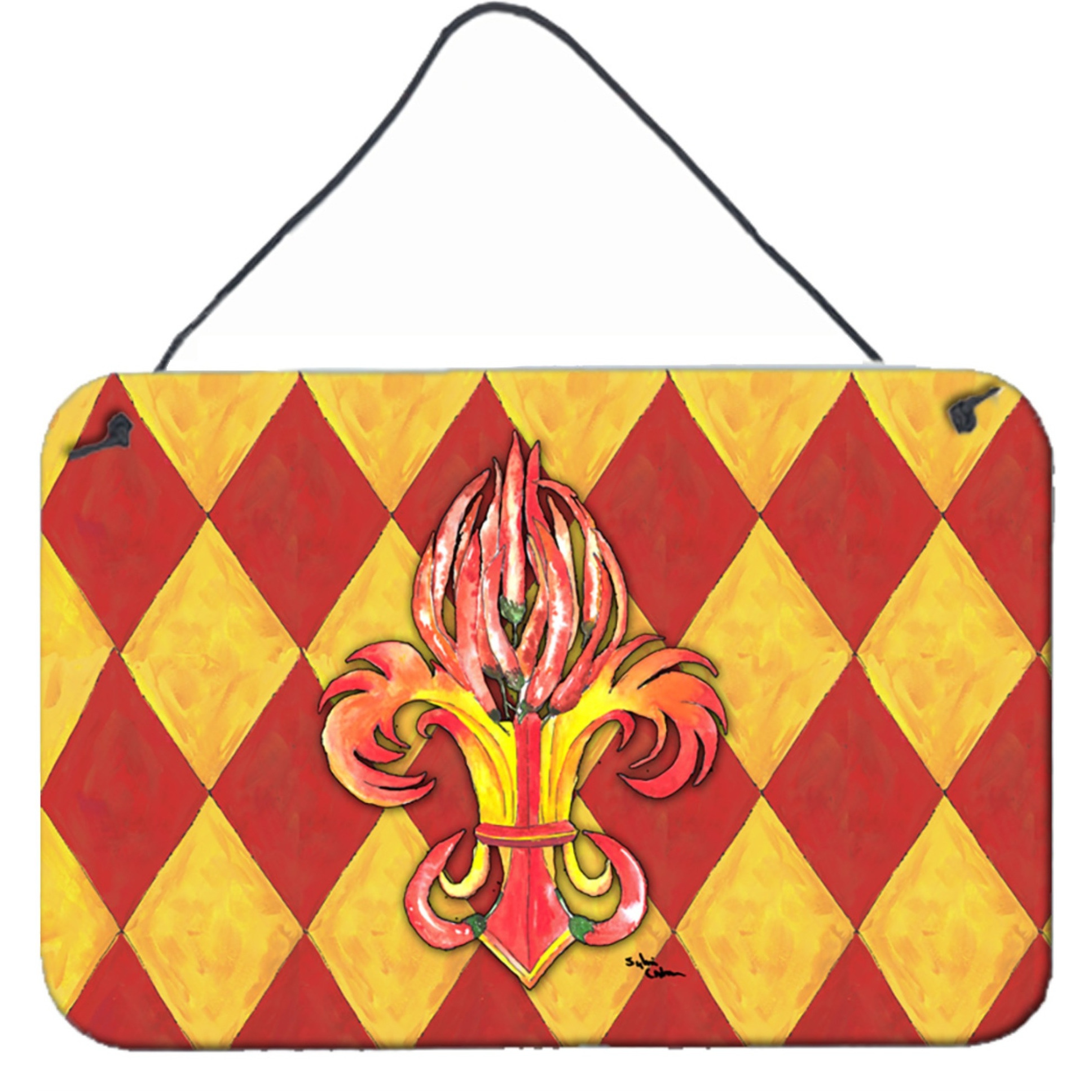 &quotCaroline's Treasures Peppers Fleur De Lis Aluminum Metal Wall or Door Hanging Prints, 8 x 12"""