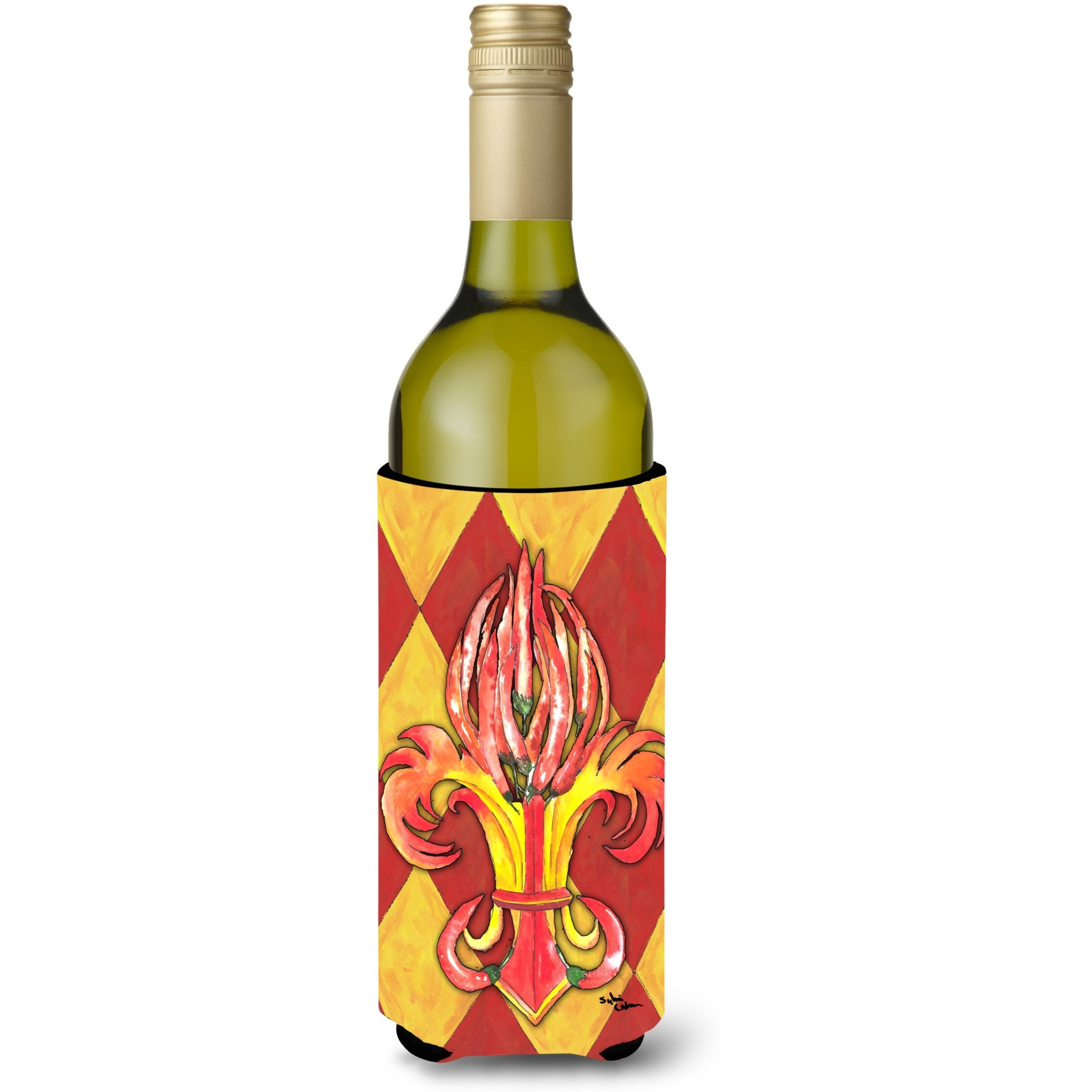 Hot Peppers Fleur de lis Wine Bottle Beverage Insulator Beverage Insulator Hugger