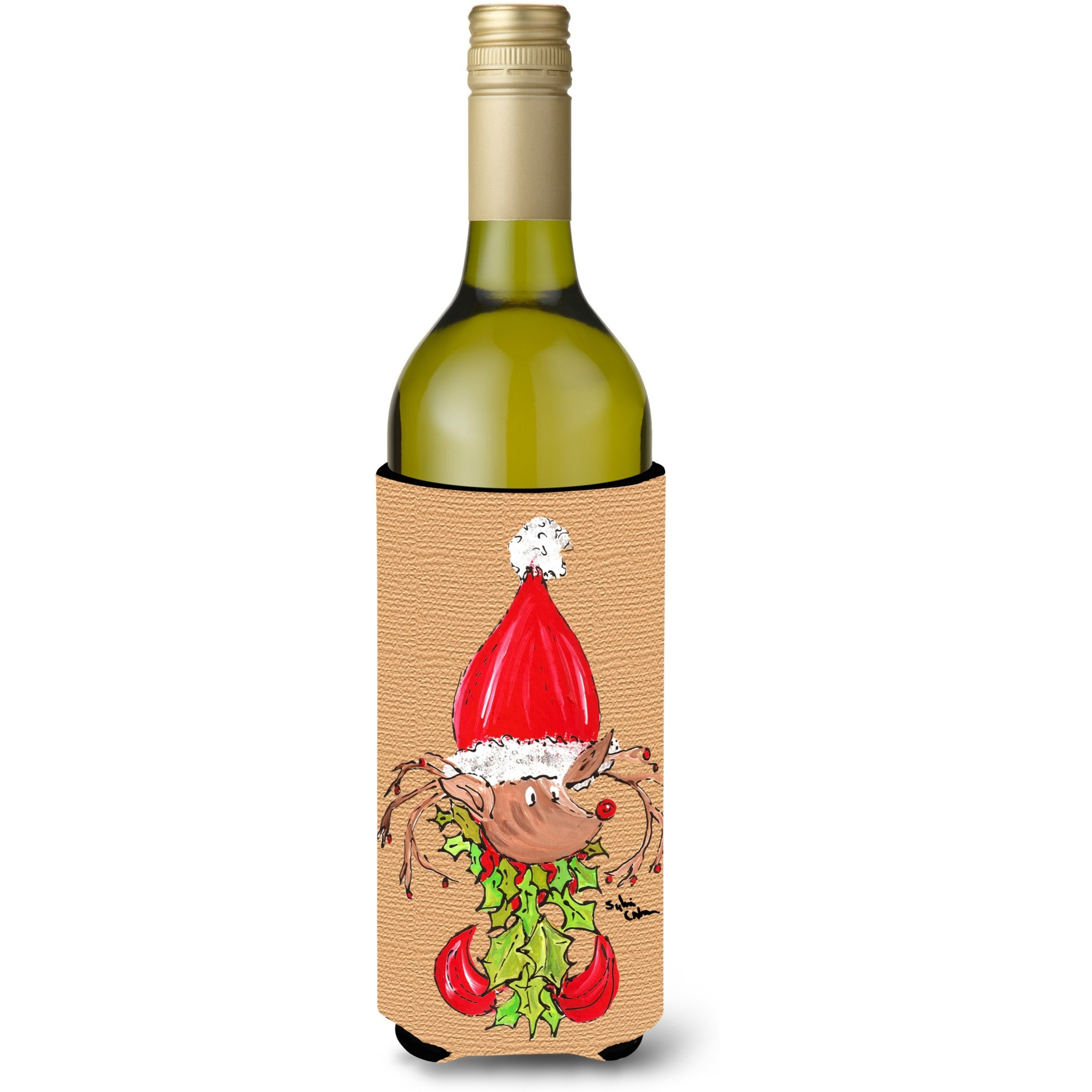 Christmas Reindeer Fleur de lis Wine Bottle Beverage Insulator Beverage Insulator Hugger
