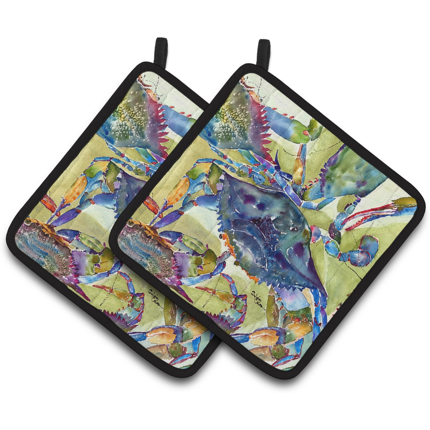 &quotCaroline's Treasures Crab All Over Pair of Pot Holders 8512PTHD, 7.5HX7.5W, Multicolor"