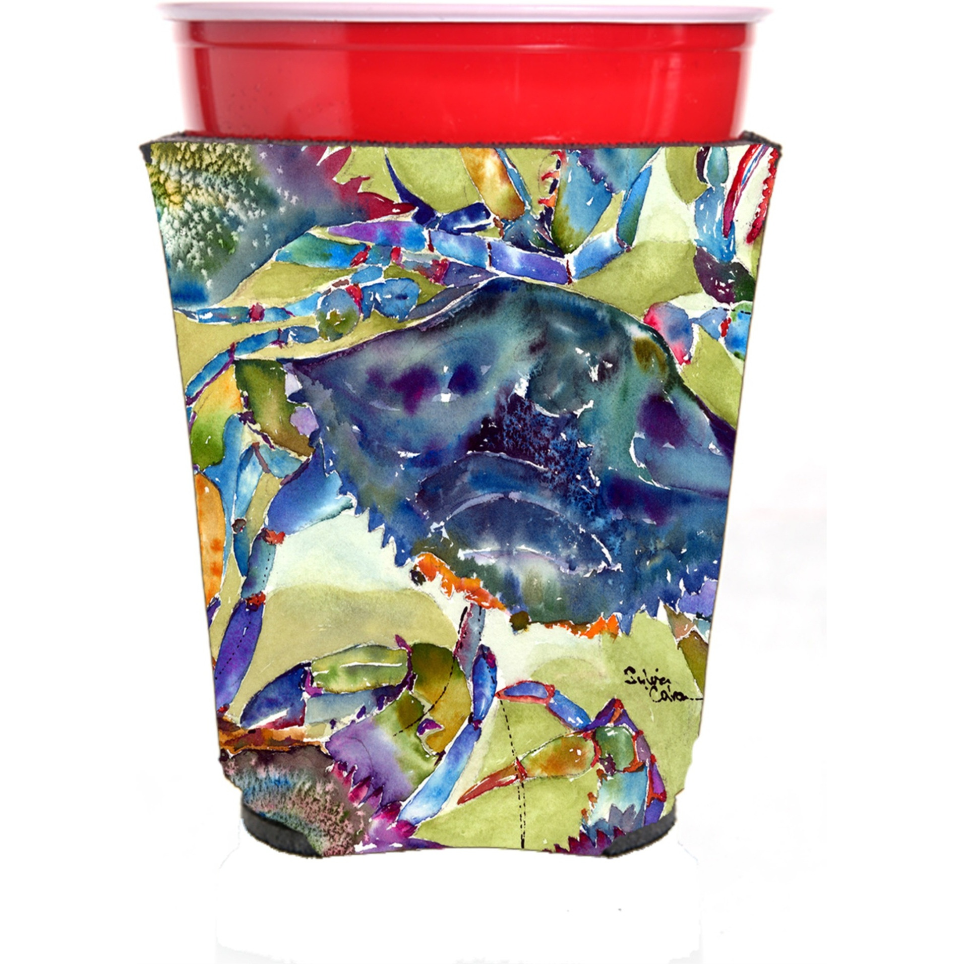 Crab All Over Red Solo Cup Beverage Insulator Hugger
