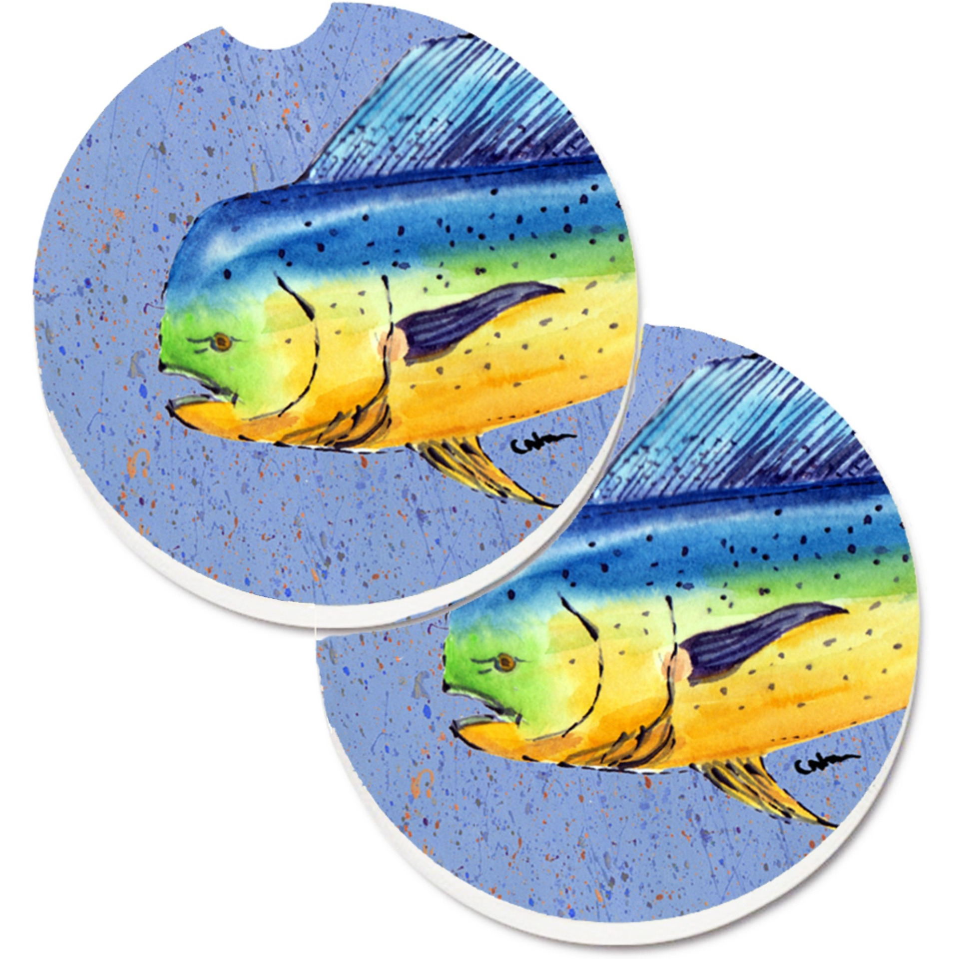 &quotCaroline's Treasures Dolphin Mahi Set of 2 Cup Holder Car Coasters 8521CARC, 2.56, Multicolor"