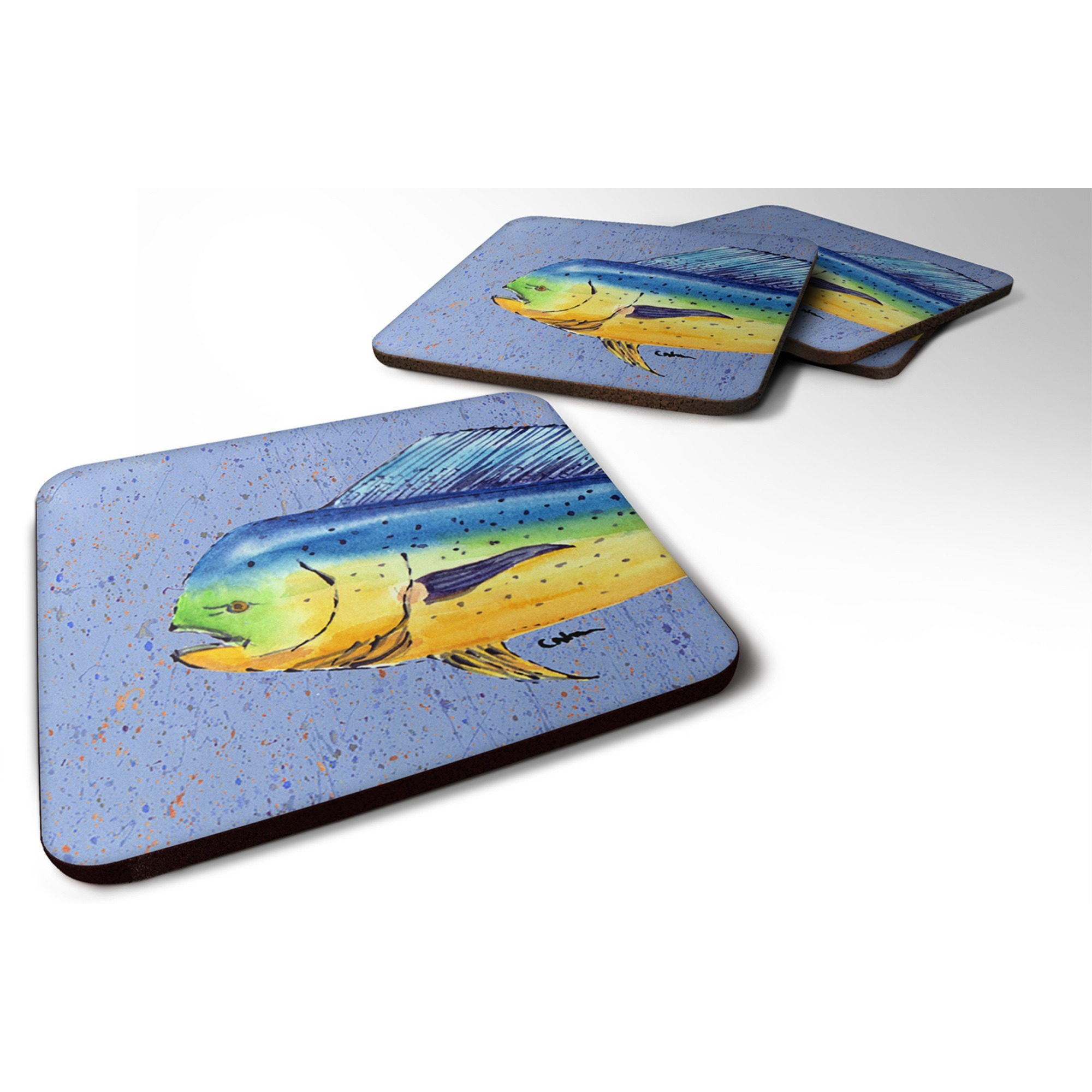 &quotCaroline's Treasures 8521FC Dolphin Mahi Mahi Foam Coasters (Set of 4), 3.5"" H x 3.5"" W, Multicolor"