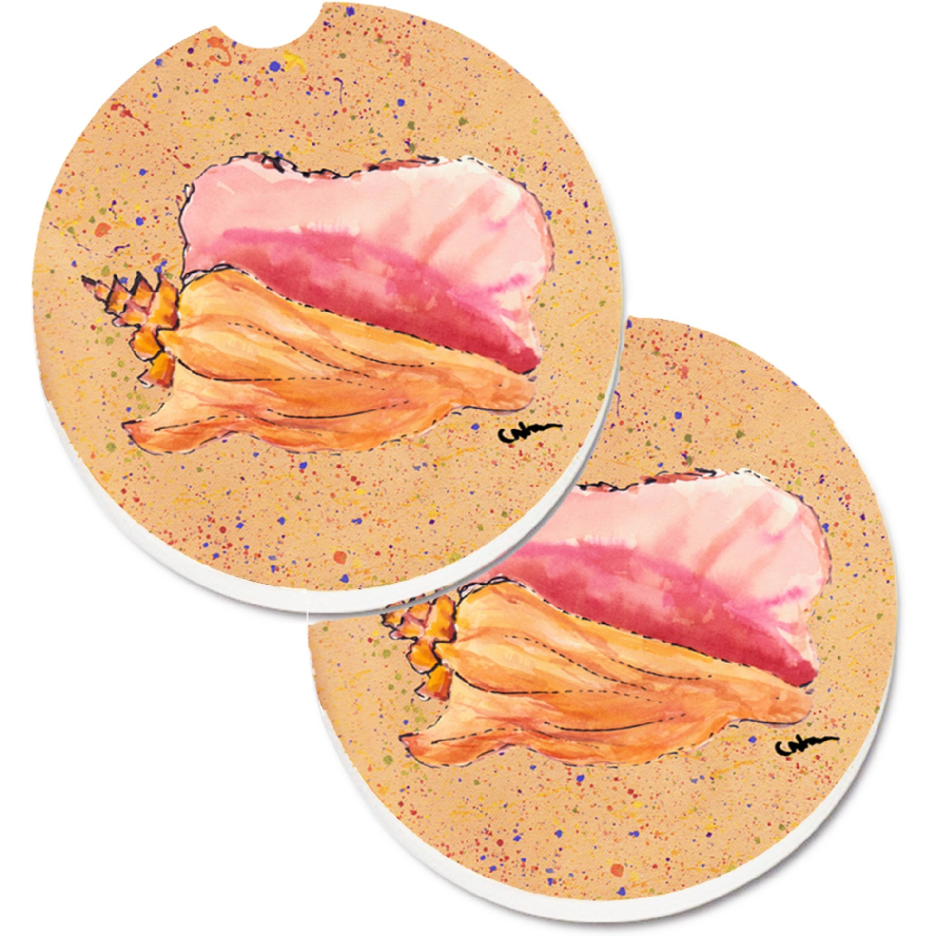 &quotCaroline's Treasures Shells Set of 2 Cup Holder Car Coasters 8522CARC, 2.56, Multicolor"