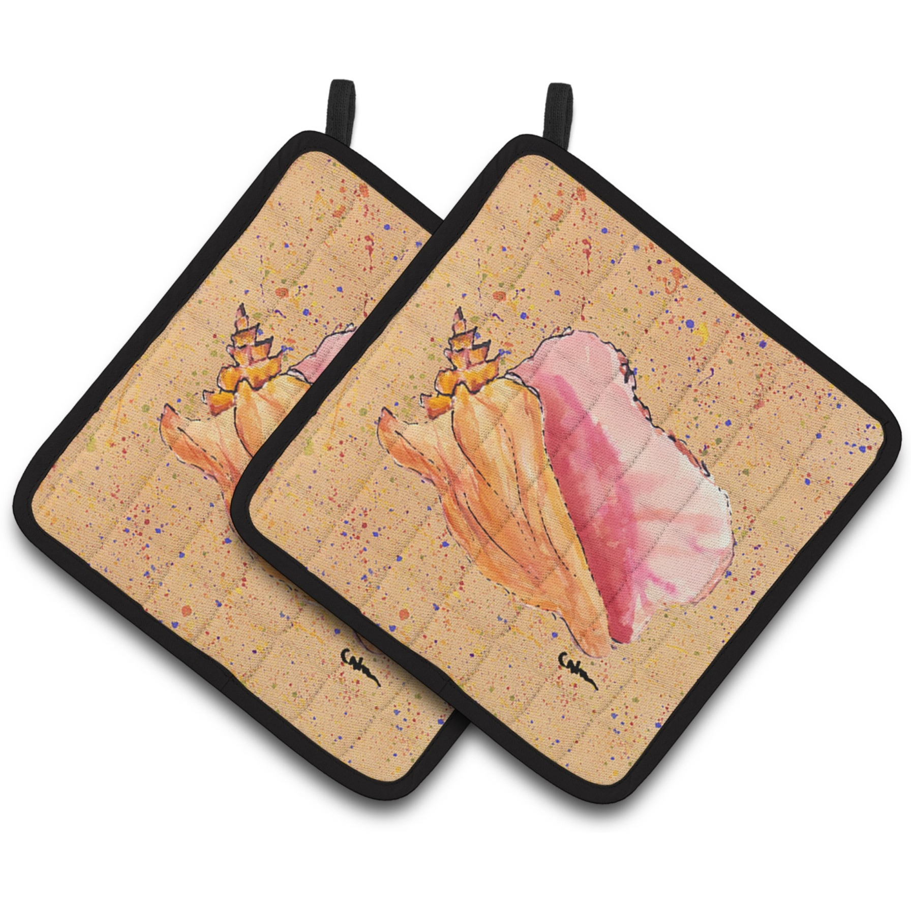 &quotCaroline's Treasures Shells Pair of Pot Holders 8522PTHD, 7.5HX7.5W, Multicolor"