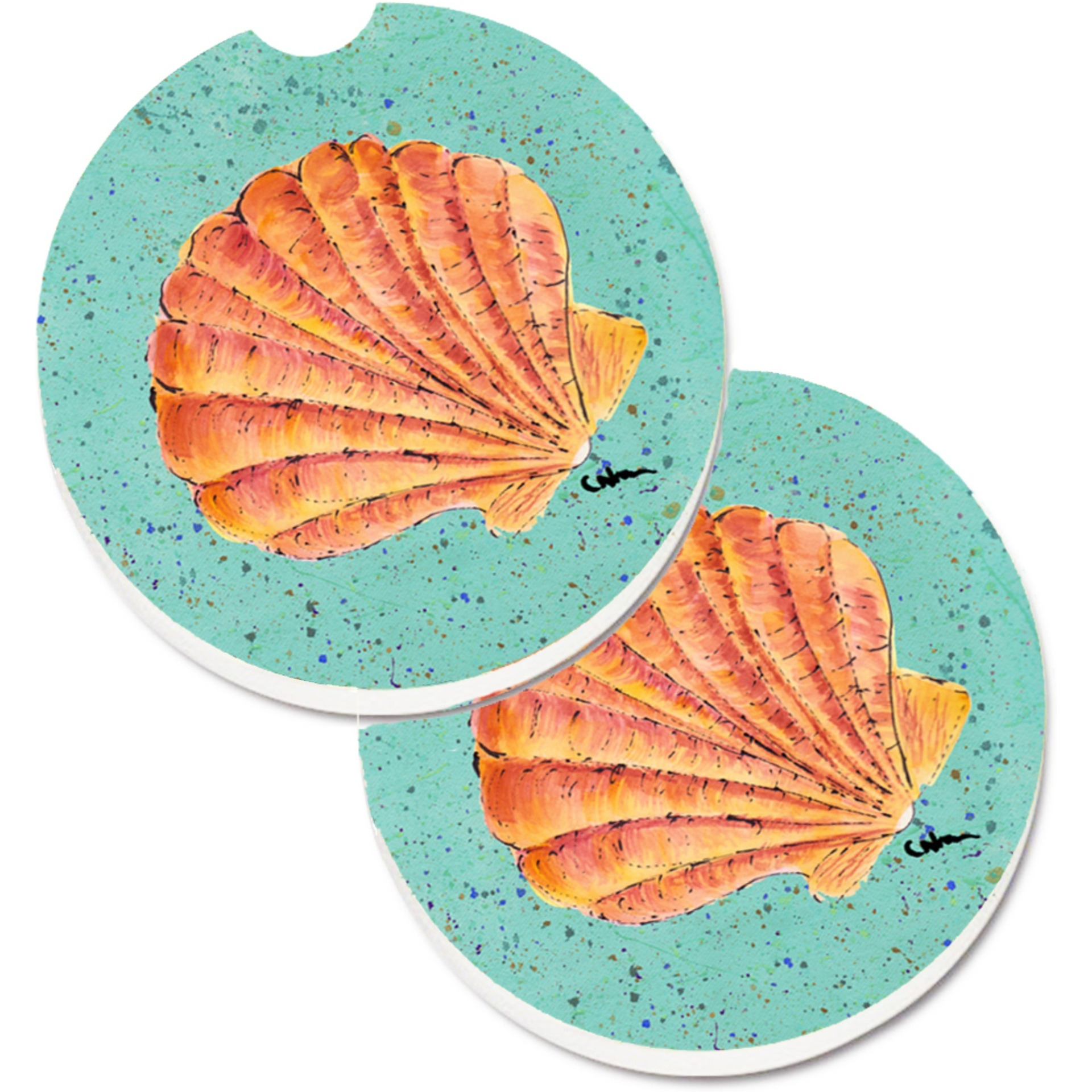 &quotCaroline's Treasures Shells Set of 2 Cup Holder Car Coasters 8523CARC, 2.56, Multicolor&quot