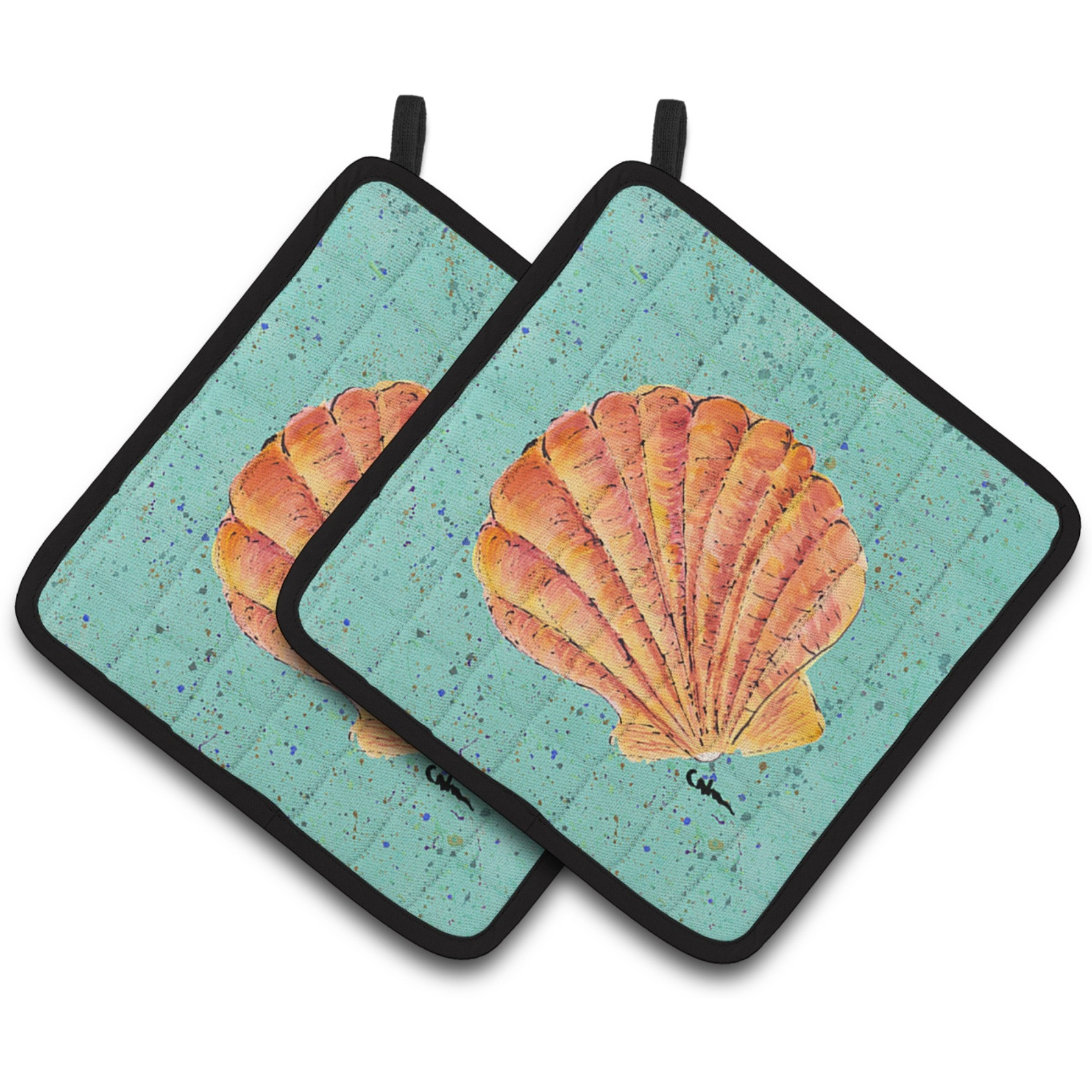 &quotCaroline's Treasures Shells Pair of Pot Holders 8523PTHD, 7.5HX7.5W, Multicolor"