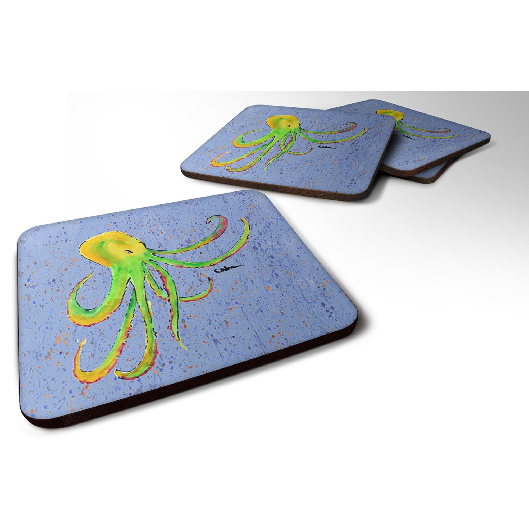 &quotCaroline's Treasures 8524FC Octopus Foam Coasters (Set of 4), 3.5"" H x 3.5"" W, Multicolor"