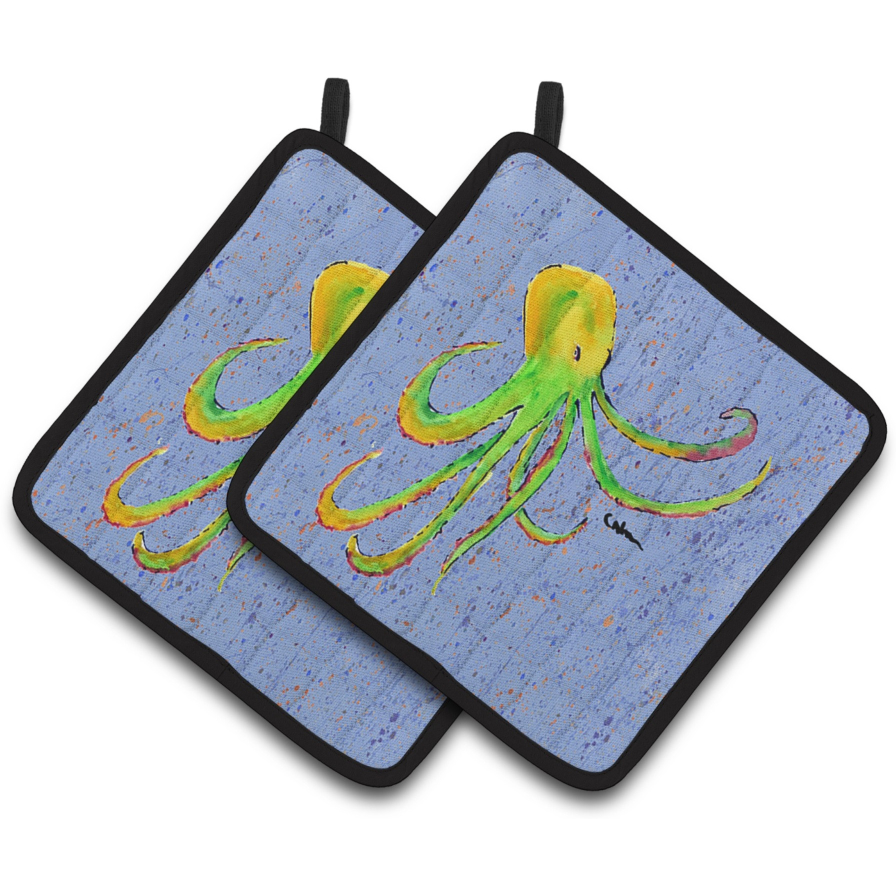 &quotCaroline's Treasures Octopus On Blue Pair of Pot Holders 8524PTHD, 7.5HX7.5W, Multicolor"