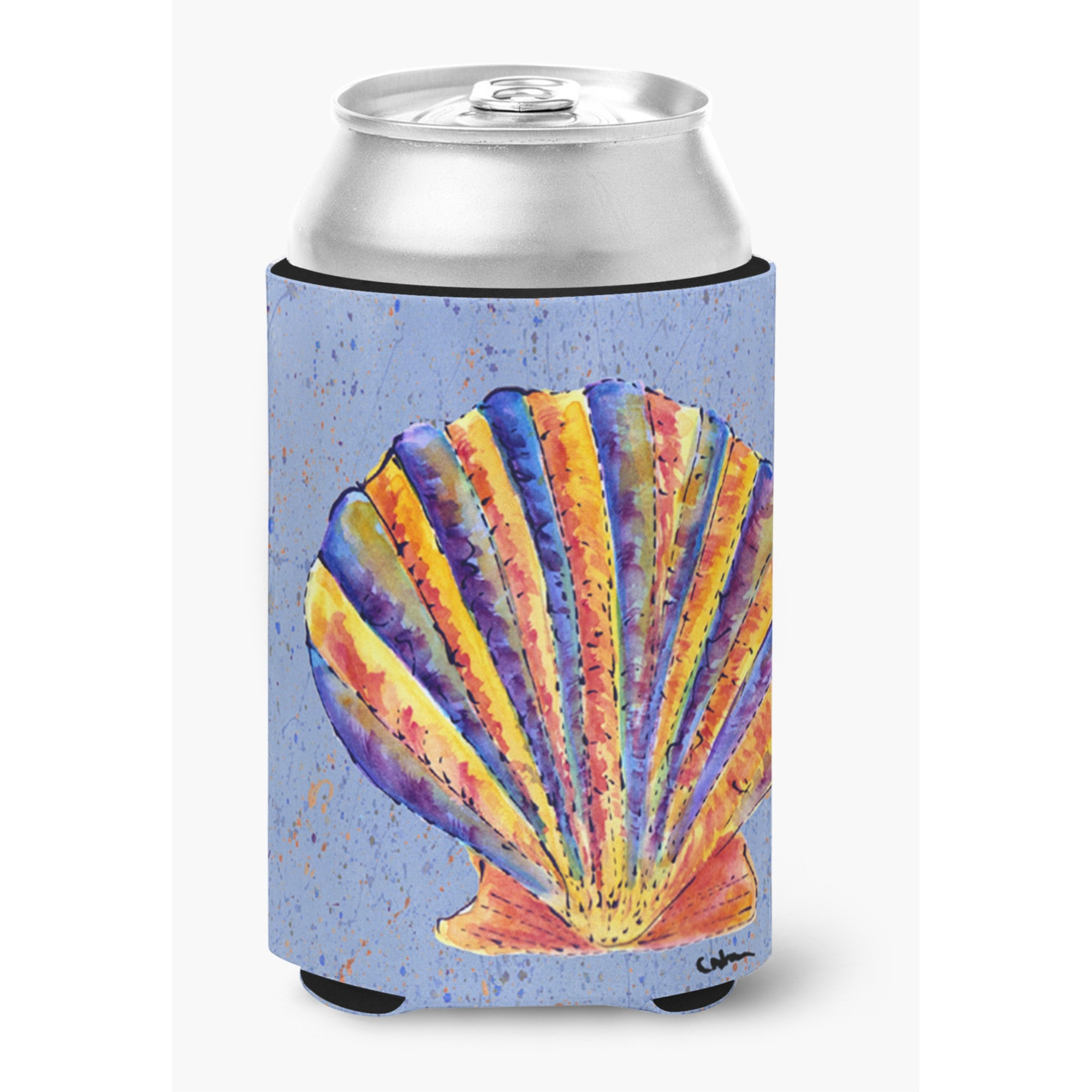 Scallop Shell on Blue Can or Bottle Beverage Insulator Hugger