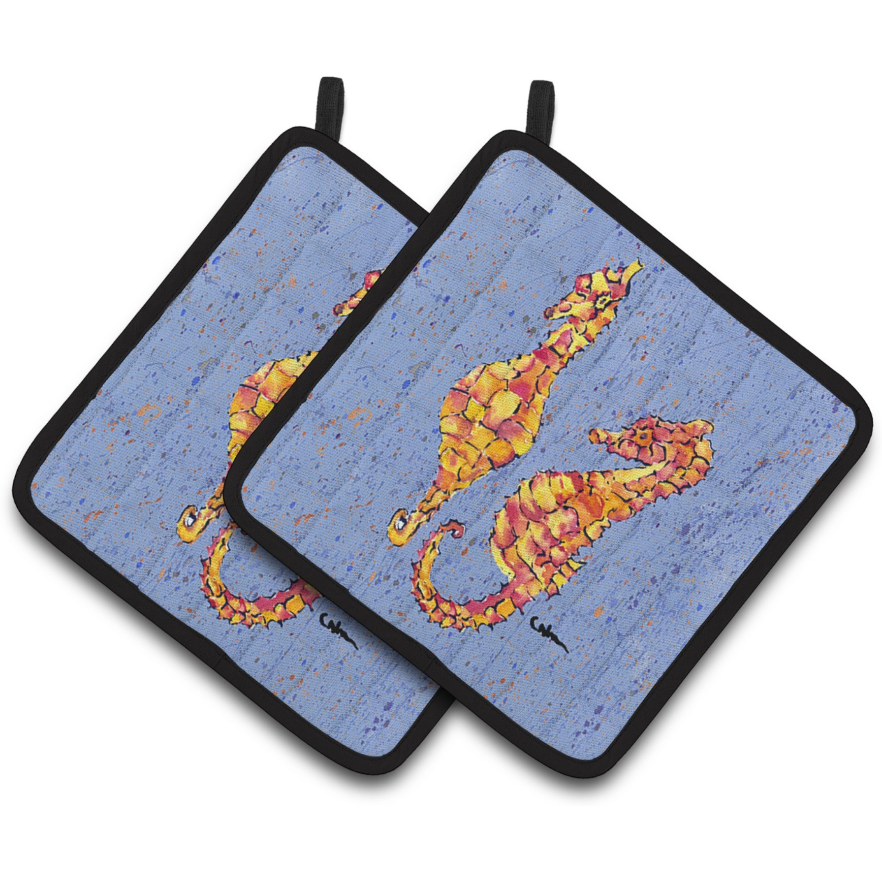 &quotCaroline's Treasures Seahorses On Blue Pair of Pot Holders 8526PTHD, 7.5HX7.5W, Multicolor"