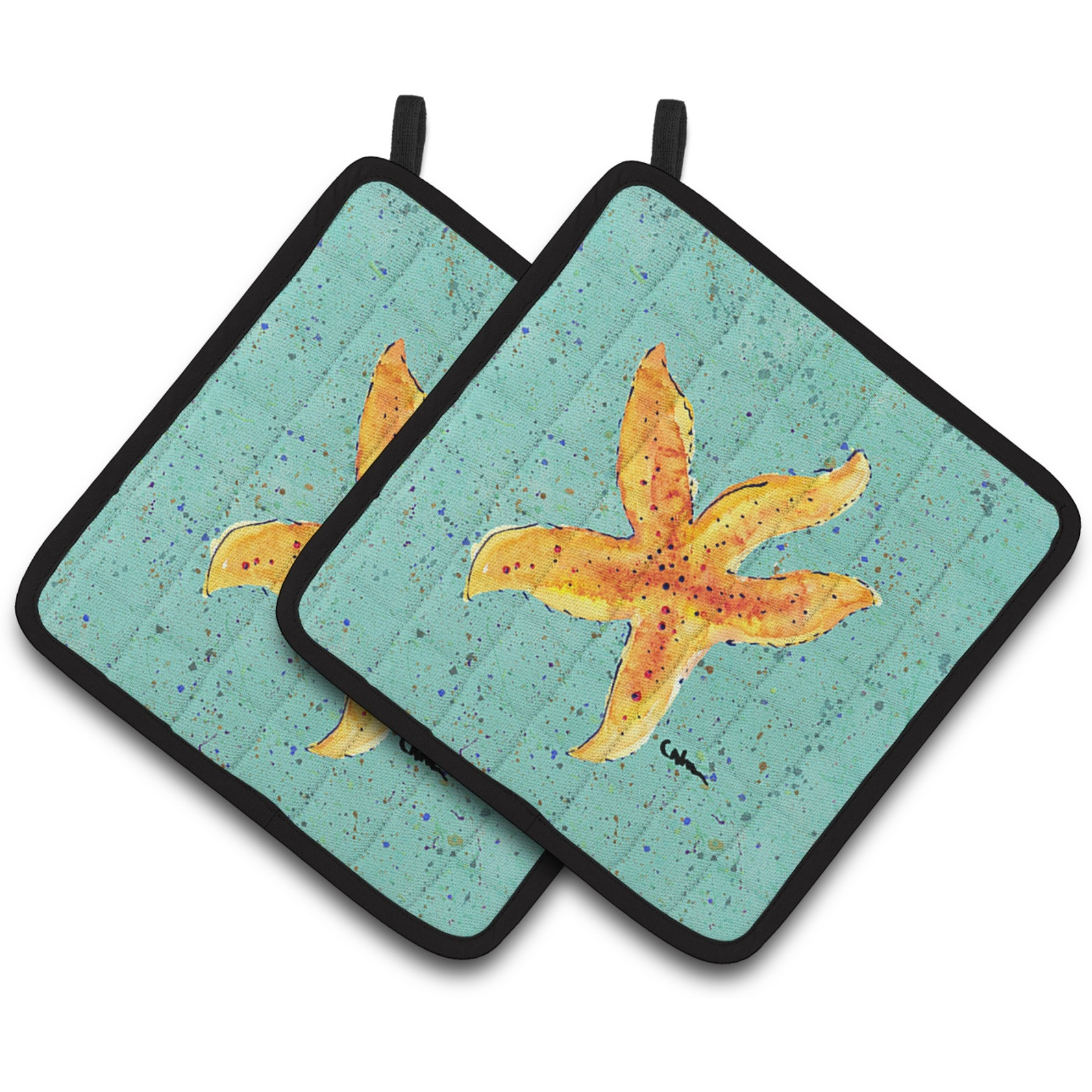 &quotCaroline's Treasures Starfish On Teal Pair of Pot Holders 8527PTHD, 7.5HX7.5W, Multicolor"