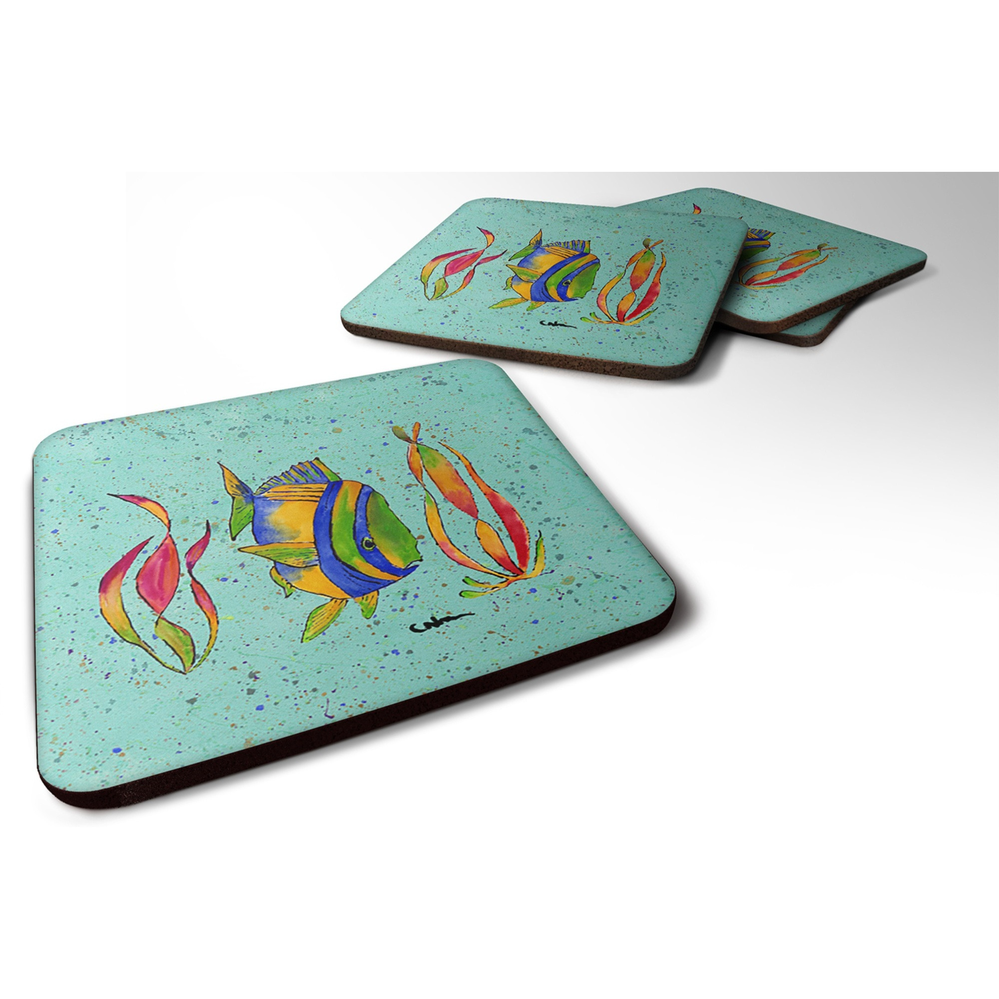 &quotCaroline's Treasures 8530FC Tropical Fish Foam Coasters (Set of 4), 3.5"" H x 3.5"" W, Multicolor"