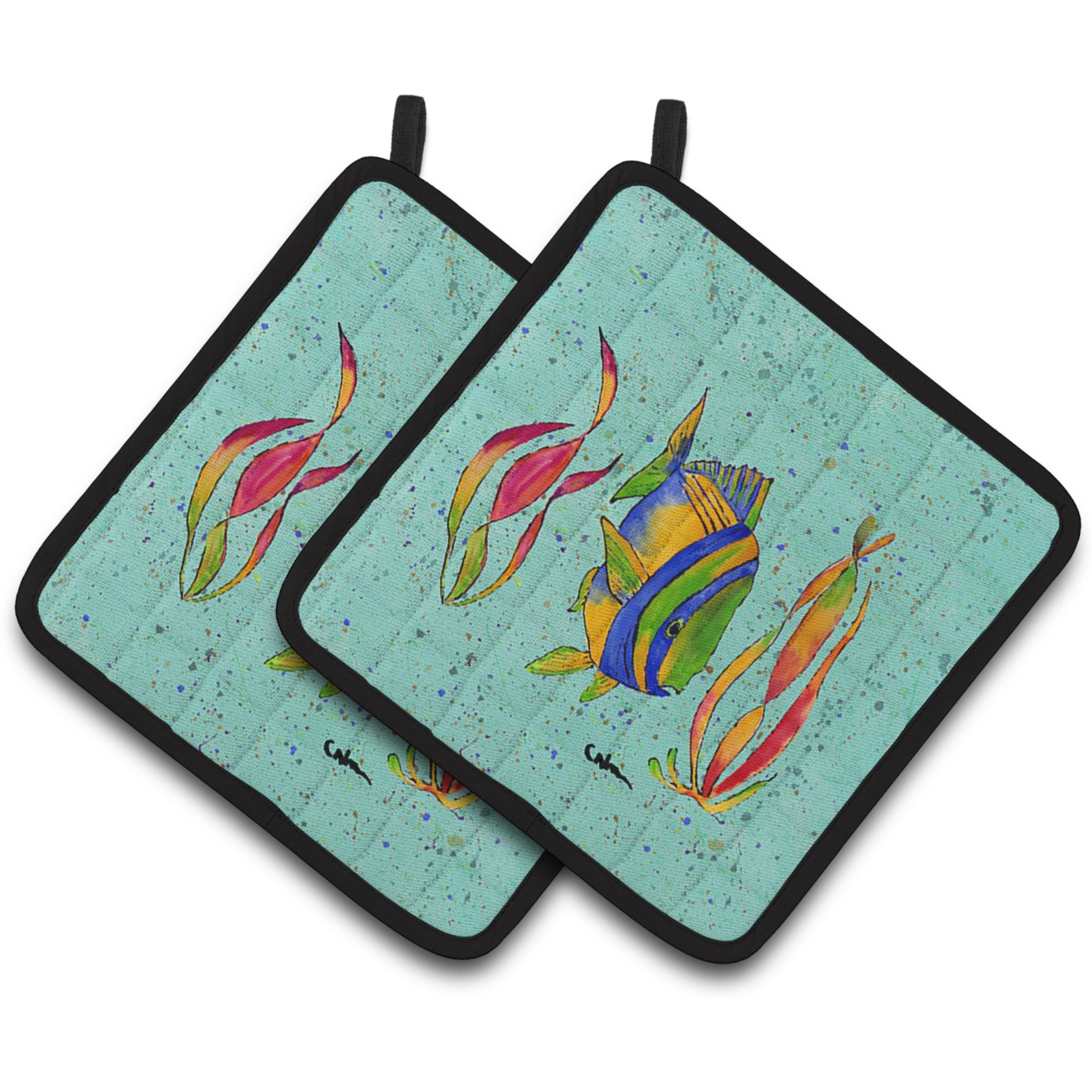 &quotCaroline's Treasures Tropical Fish Pair of Pot Holders 8530PTHD, 7.5HX7.5W, Multicolor"