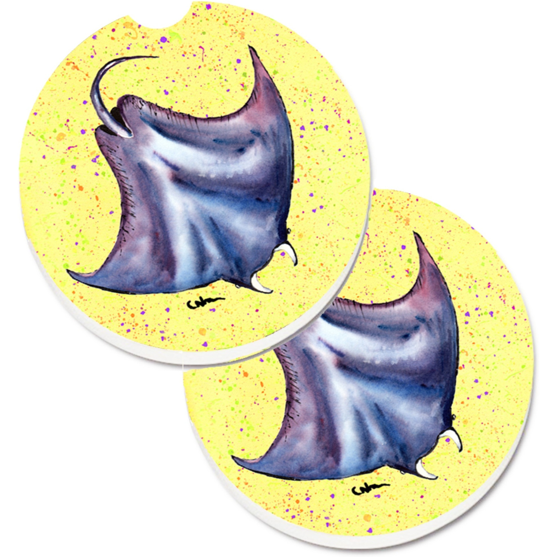 &quotCaroline's Treasures Stingray On Yellow Set of 2 Cup Holder Car Coasters 8531CARC, 2.56, Multicolor"