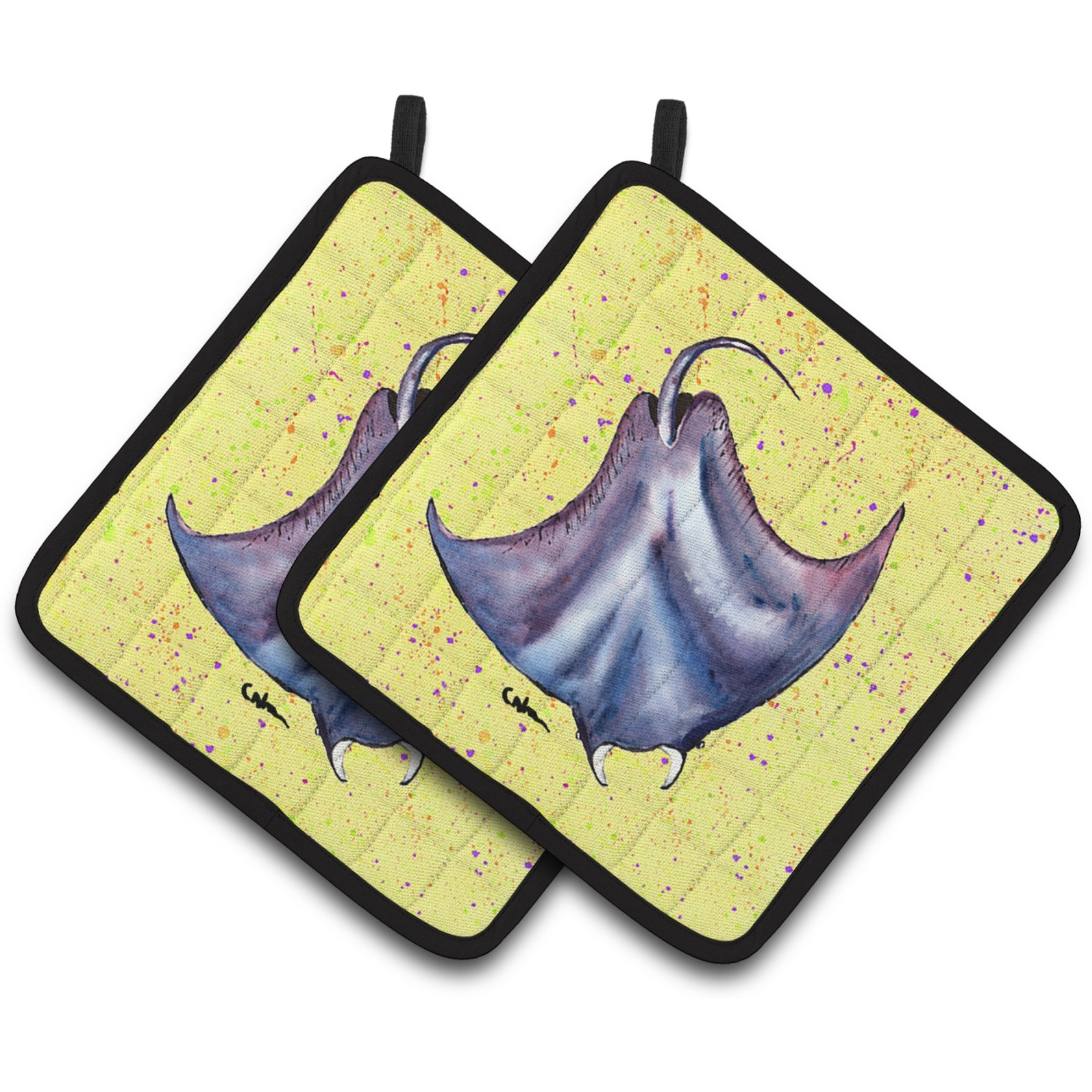 &quotCaroline's Treasures Stingray On Yellow Pair of Pot Holders 8531PTHD, 7.5HX7.5W, Multicolor"