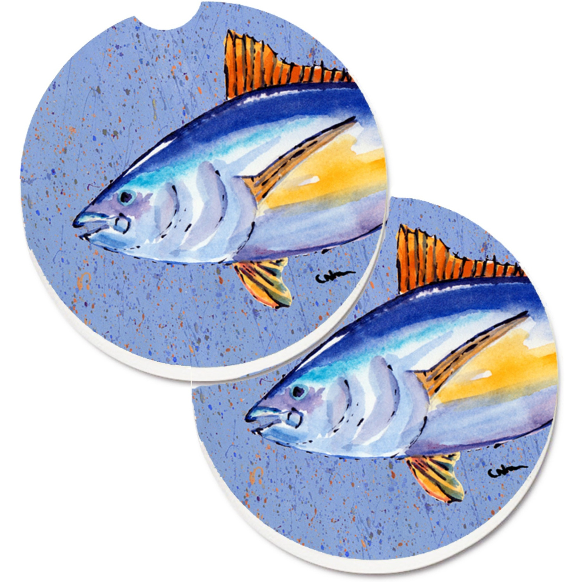 &quotCaroline's Treasures Tuna Fish Set of 2 Cup Holder Car Coasters 8535CARC, 2.56, Multicolor"