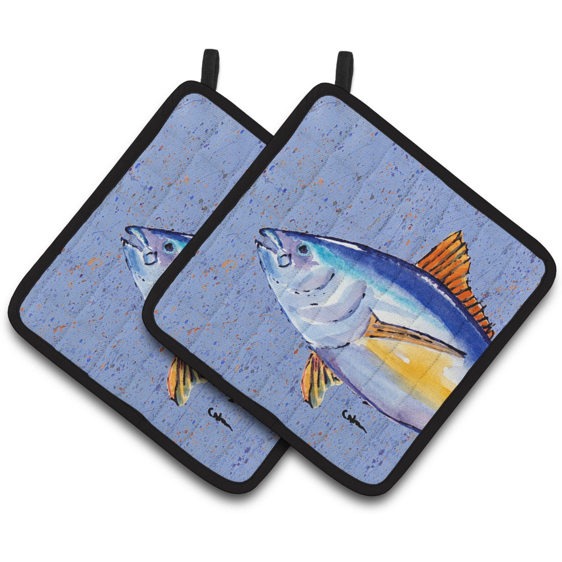&quotCaroline's Treasures Tuna Fish Pair of Pot Holders 8535PTHD, 7.5HX7.5W, Multicolor"