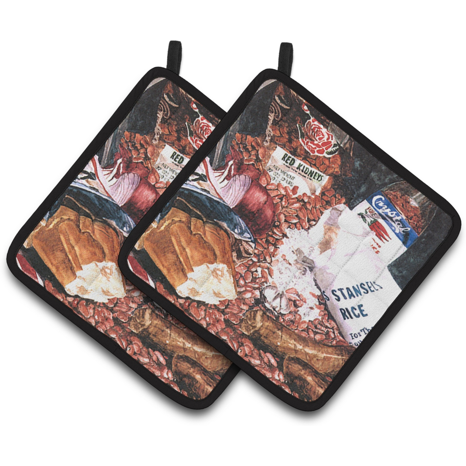 &quotCaroline's Treasures Red Beans & Rice Pair of Pot Holders 8536PTHD, 7.5HX7.5W, Multicolor"