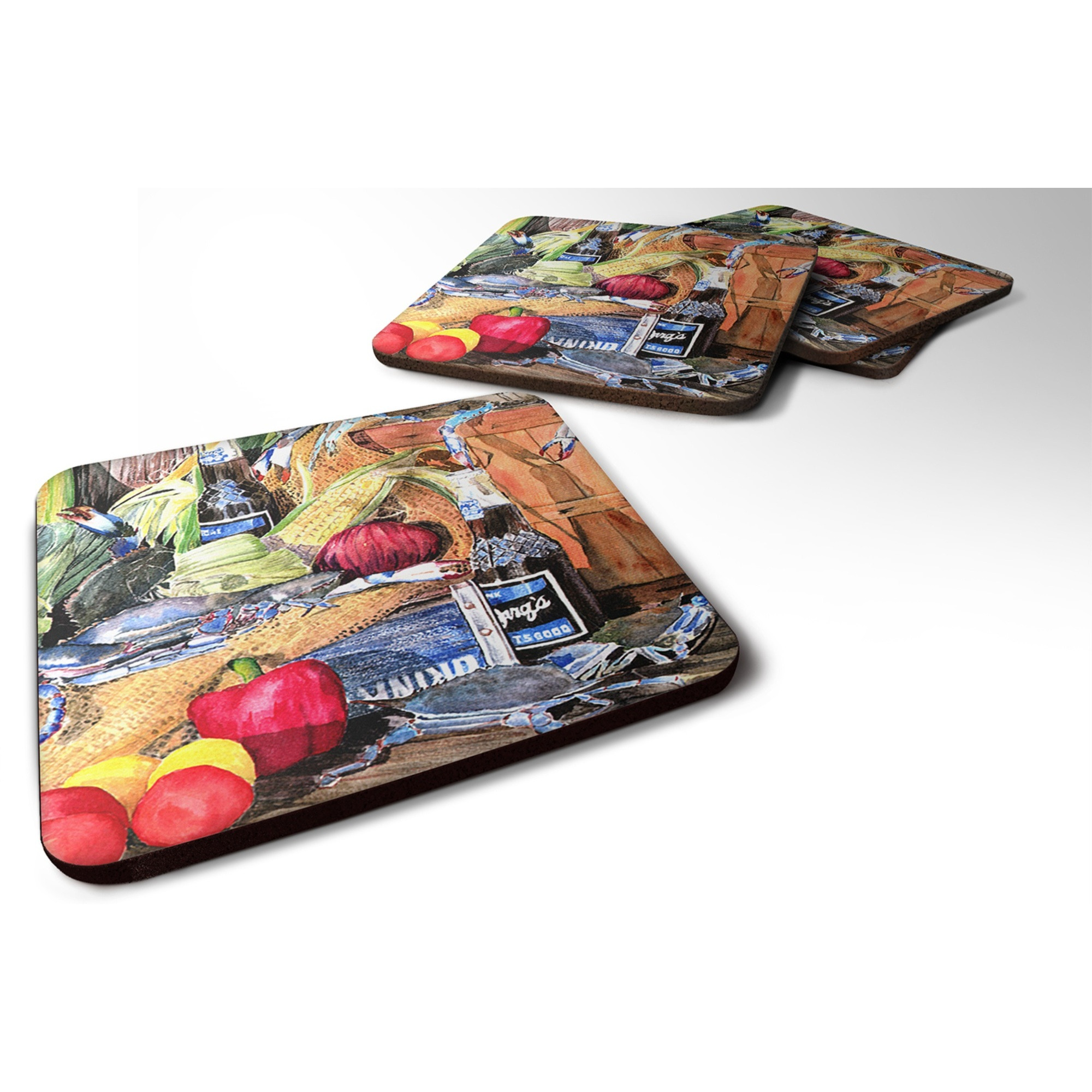 &quotCaroline's Treasures 8538FC Barq's and Crabs Foam Coasters (Set of 4), 3.5"" H x 3.5"" W, Multicolor"