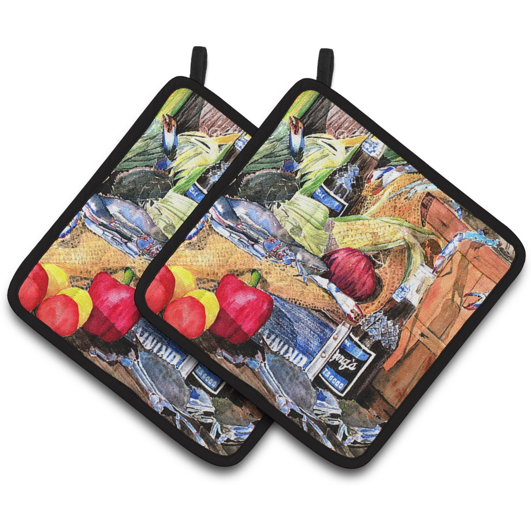 &quotCaroline's Treasures Barq's & Crabs Pair of Pot Holders 8538PTHD, 7.5HX7.5W, Multicolor"