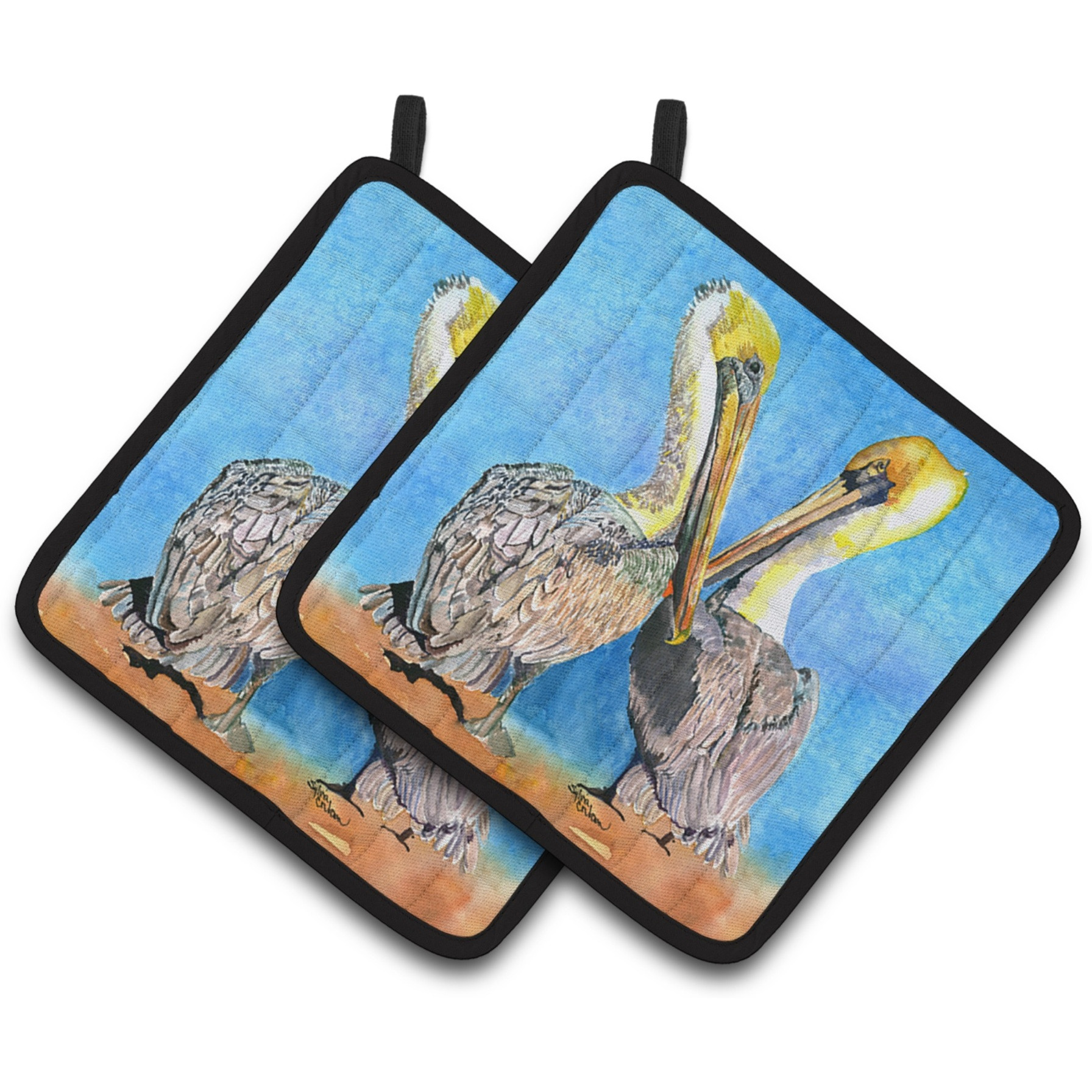 &quotCaroline's Treasures Pelican Pair of Pot Holders 8539PTHD, 7.5HX7.5W, Multicolor"