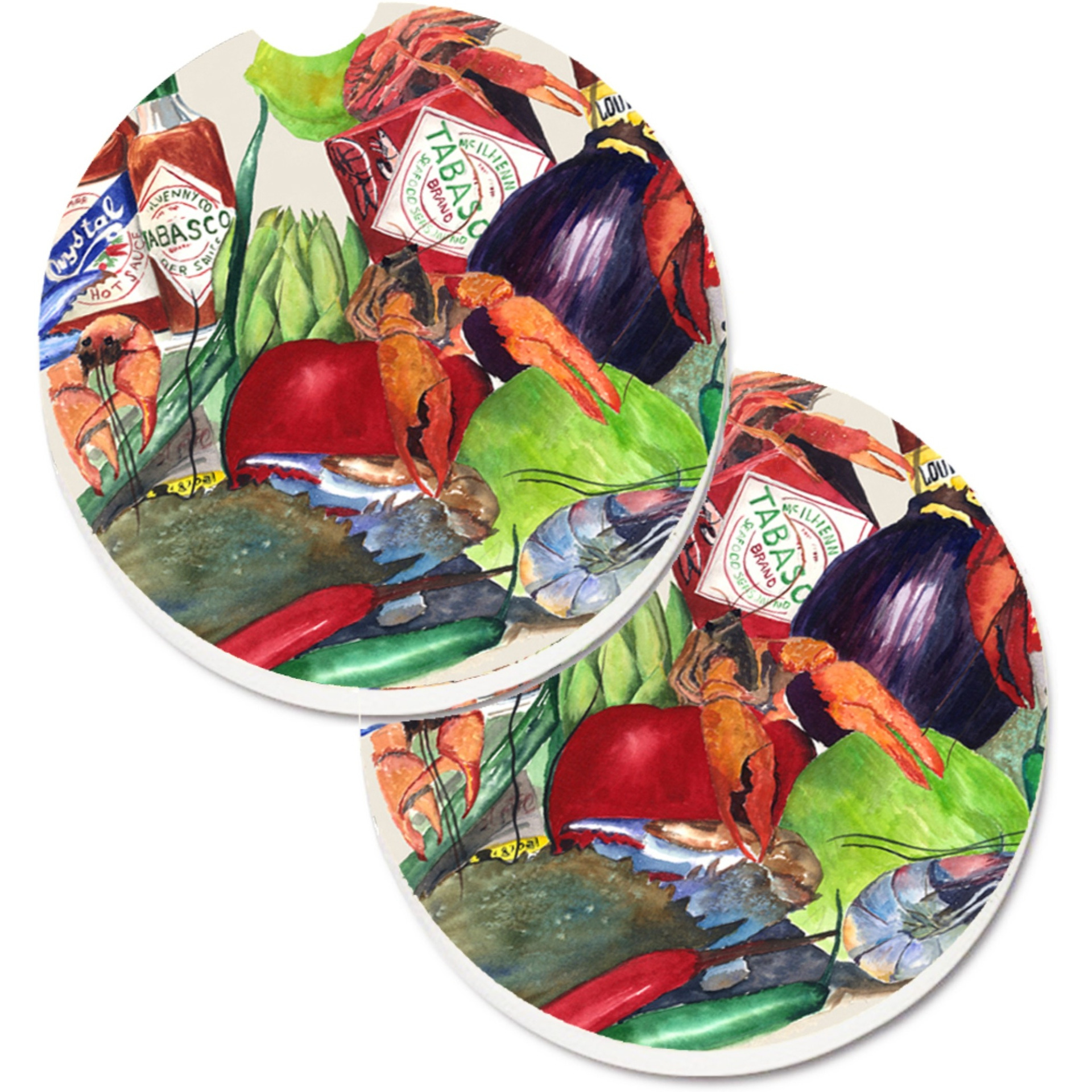 &quotCaroline's Treasures Louisiana Spices Set of 2 Cup Holder Car Coasters 8540-1CARC, 2.56, Multicolor"