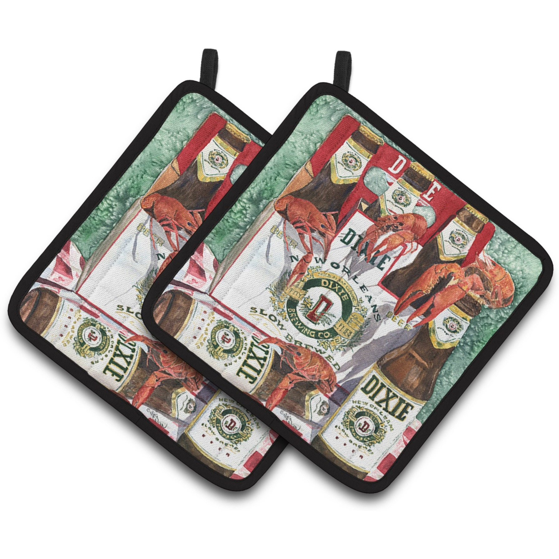 &quotCaroline's Treasures Dixie Beer & Crawfish New Orleans Pair of Pot Holders 8541PTHD, 7.5HX7.5W, Multicolor"