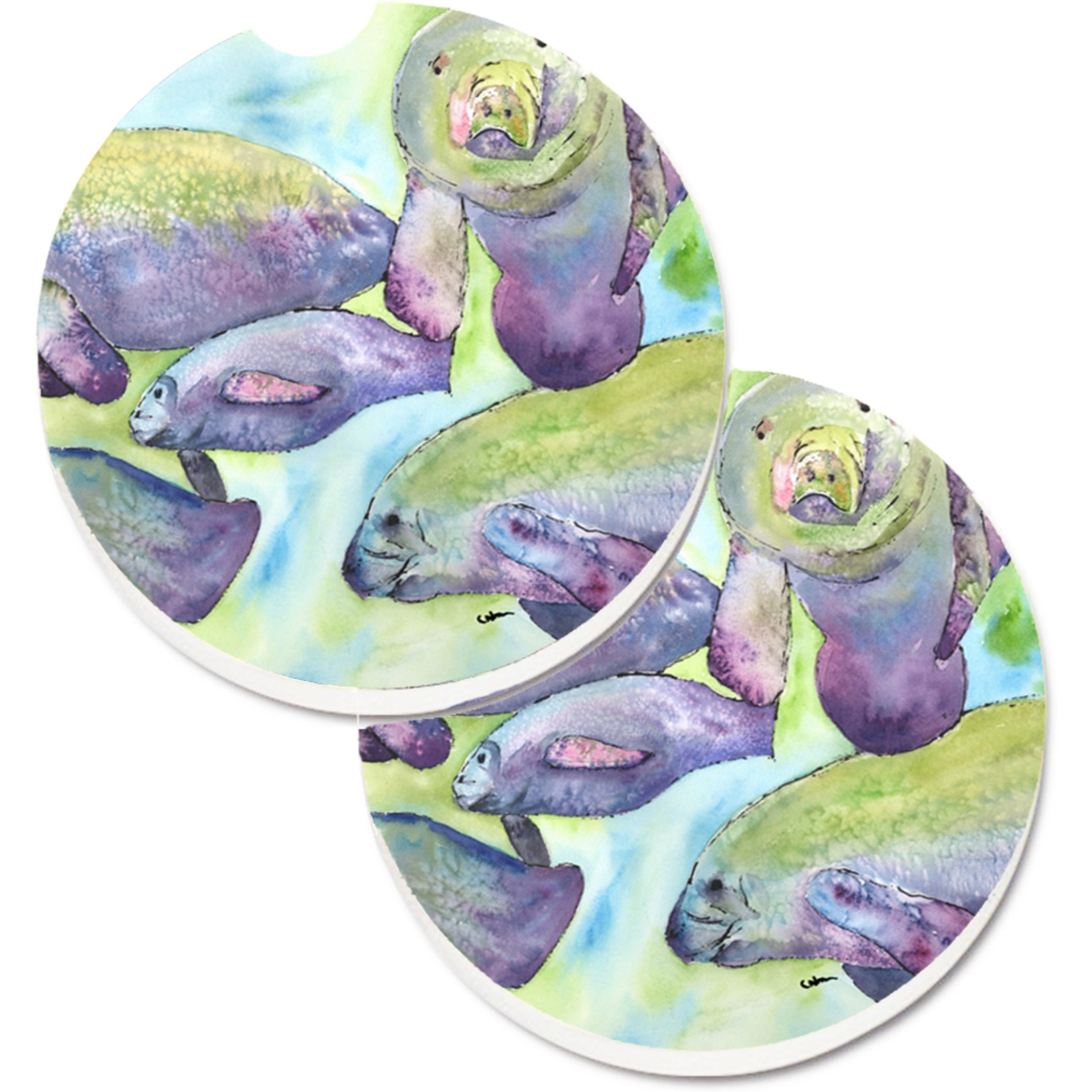 &quotCaroline's Treasures Manatee Set of 2 Cup Holder Car Coasters 8544CARC, 2.56, Multicolor"