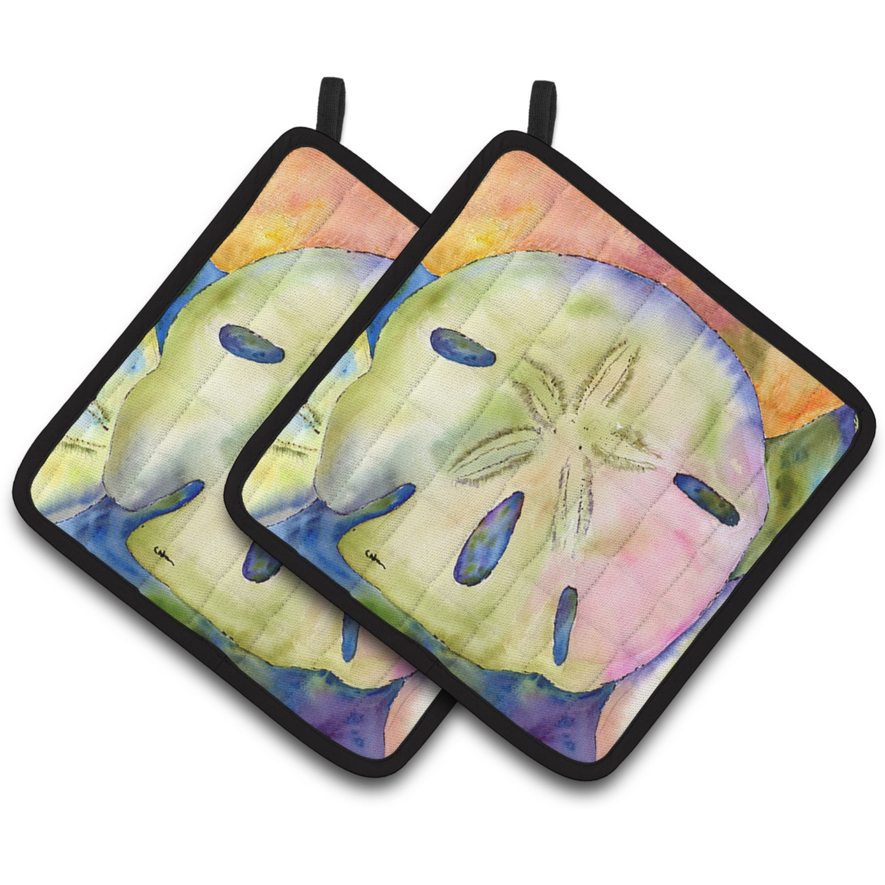 &quotCaroline's Treasures Sand Dollar Pair of Pot Holders 8545PTHD, 7.5HX7.5W, Multicolor"