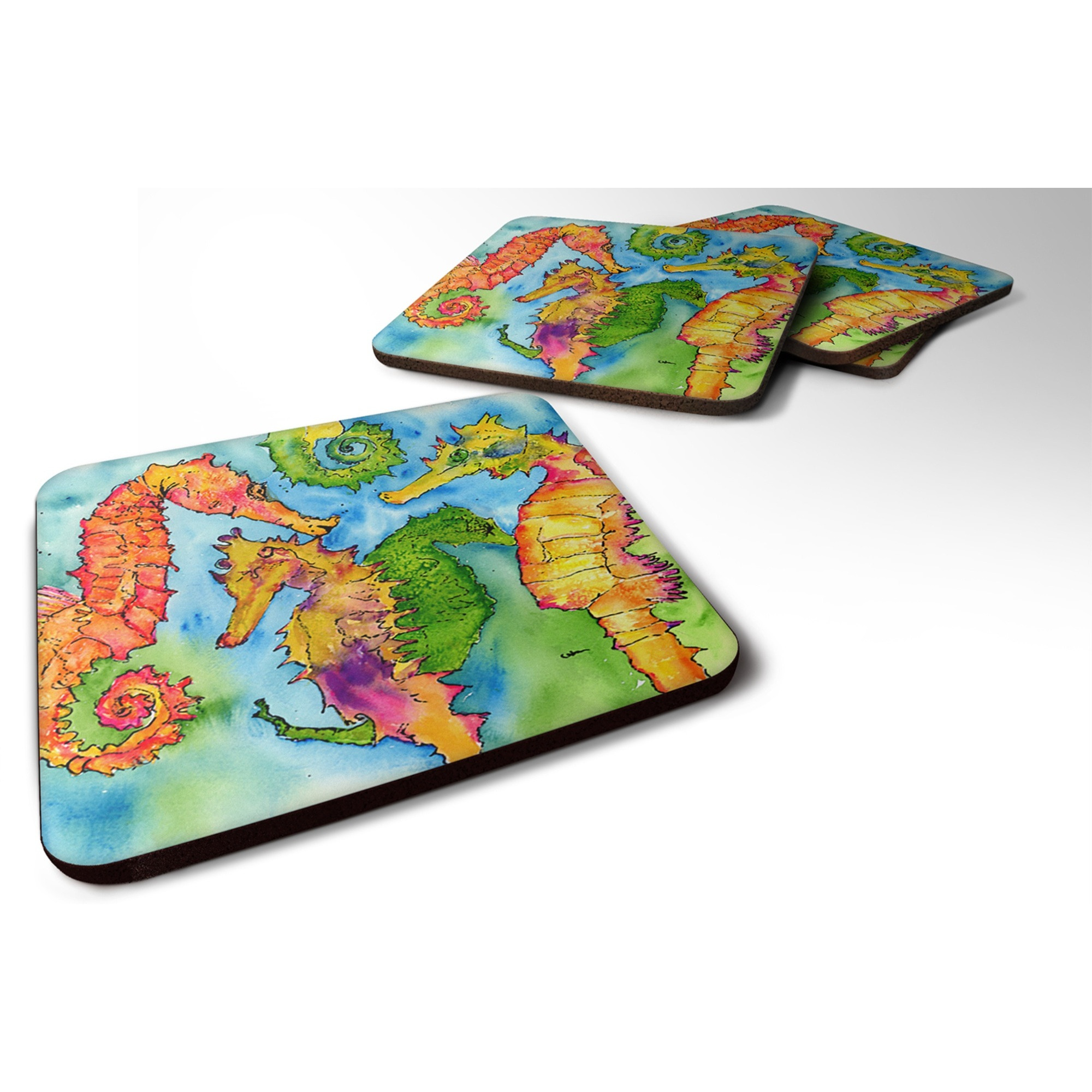 &quotCaroline's Treasures 8546FC Seahorse Foam Coasters (Set of 4), 3.5"" H x 3.5"" W, Multicolor"