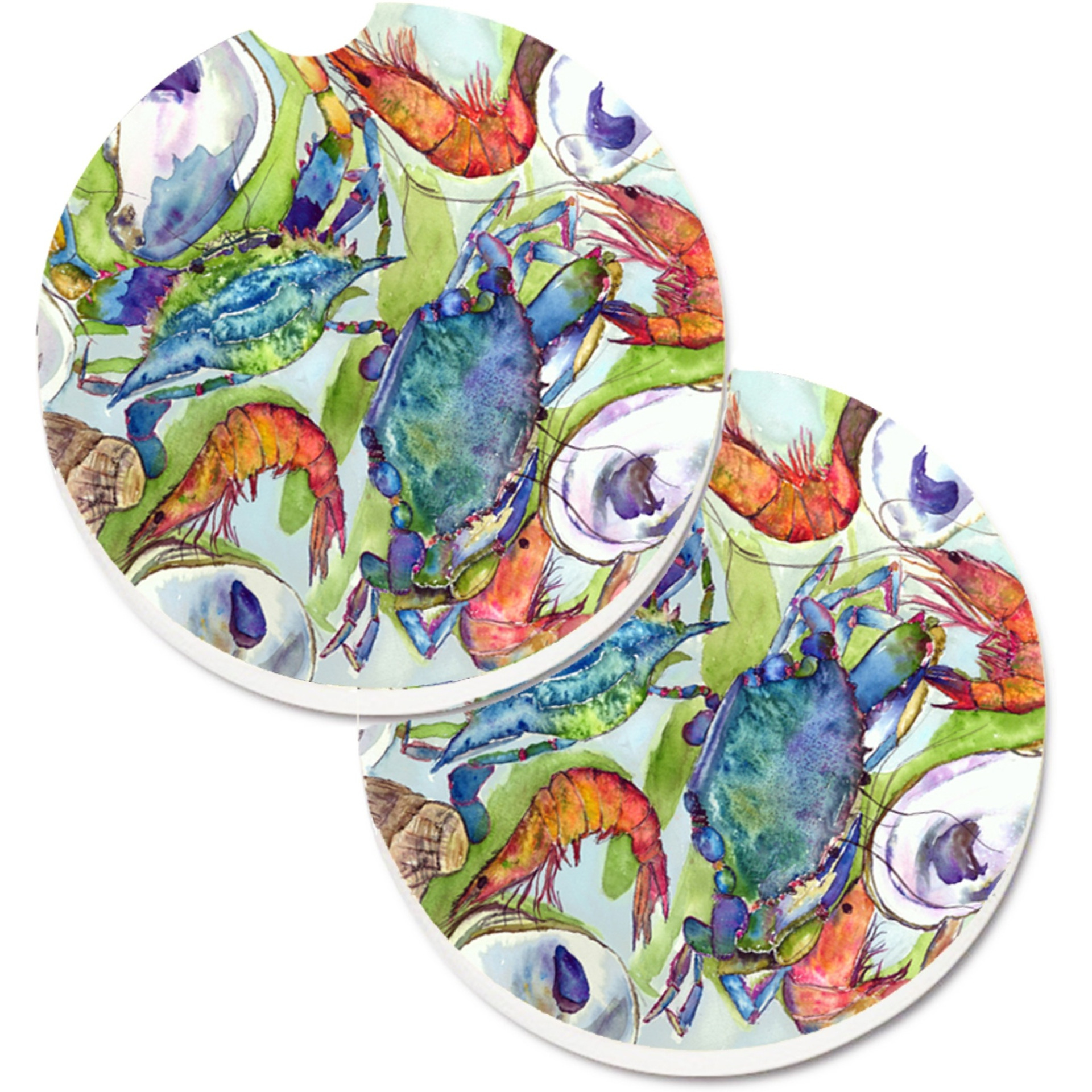 &quotCaroline's Treasures Crab Set of 2 Cup Holder Car Coasters 8547CARC, 2.56, Multicolor"
