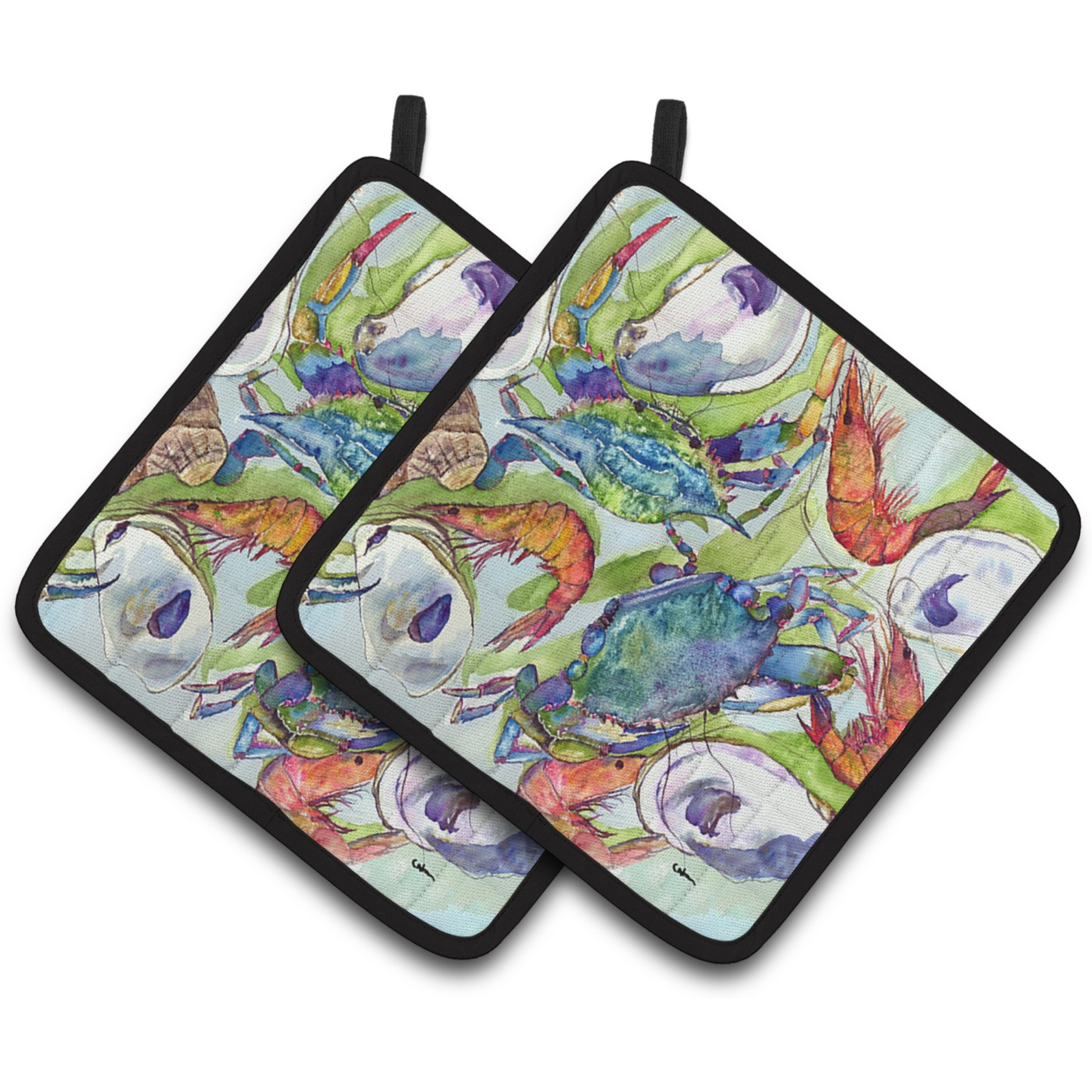 &quotCaroline's Treasures Crab Pair of Pot Holders 8547PTHD, 7.5HX7.5W, Multicolor"