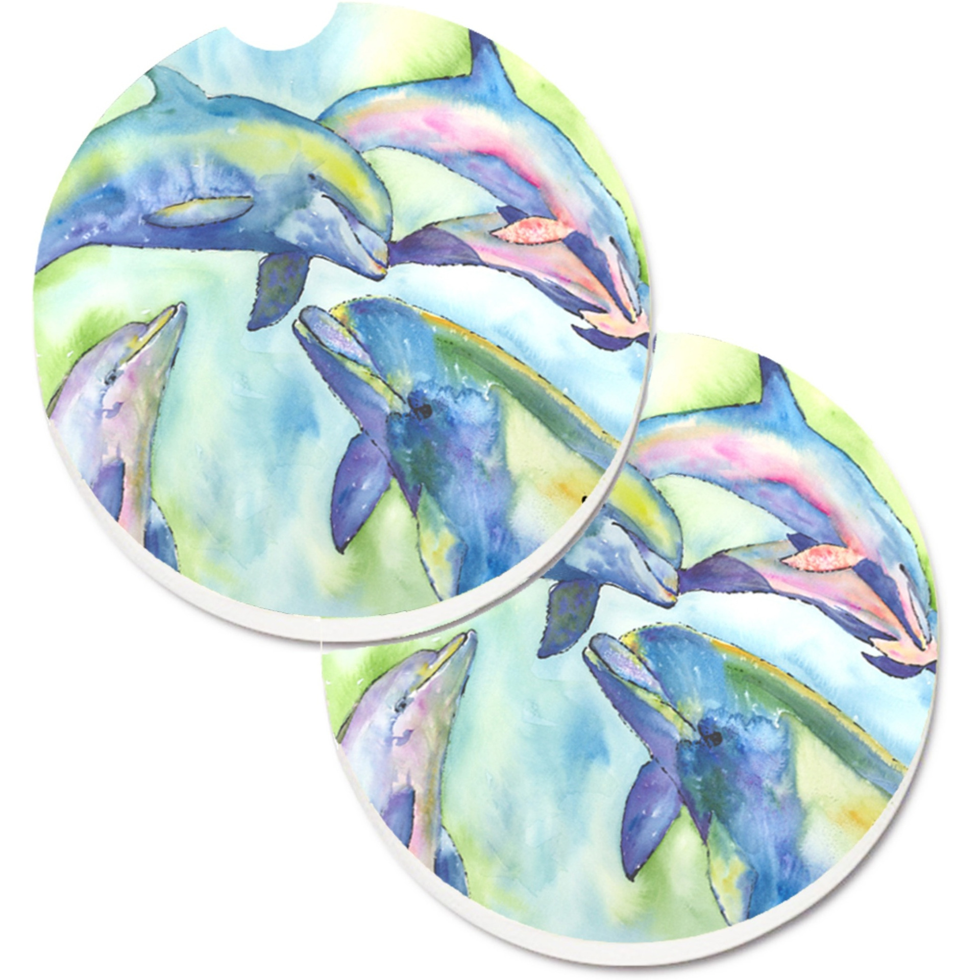 &quotCaroline's Treasures Dolphin Set of 2 Cup Holder Car Coasters 8548CARC, 2.56, Multicolor"