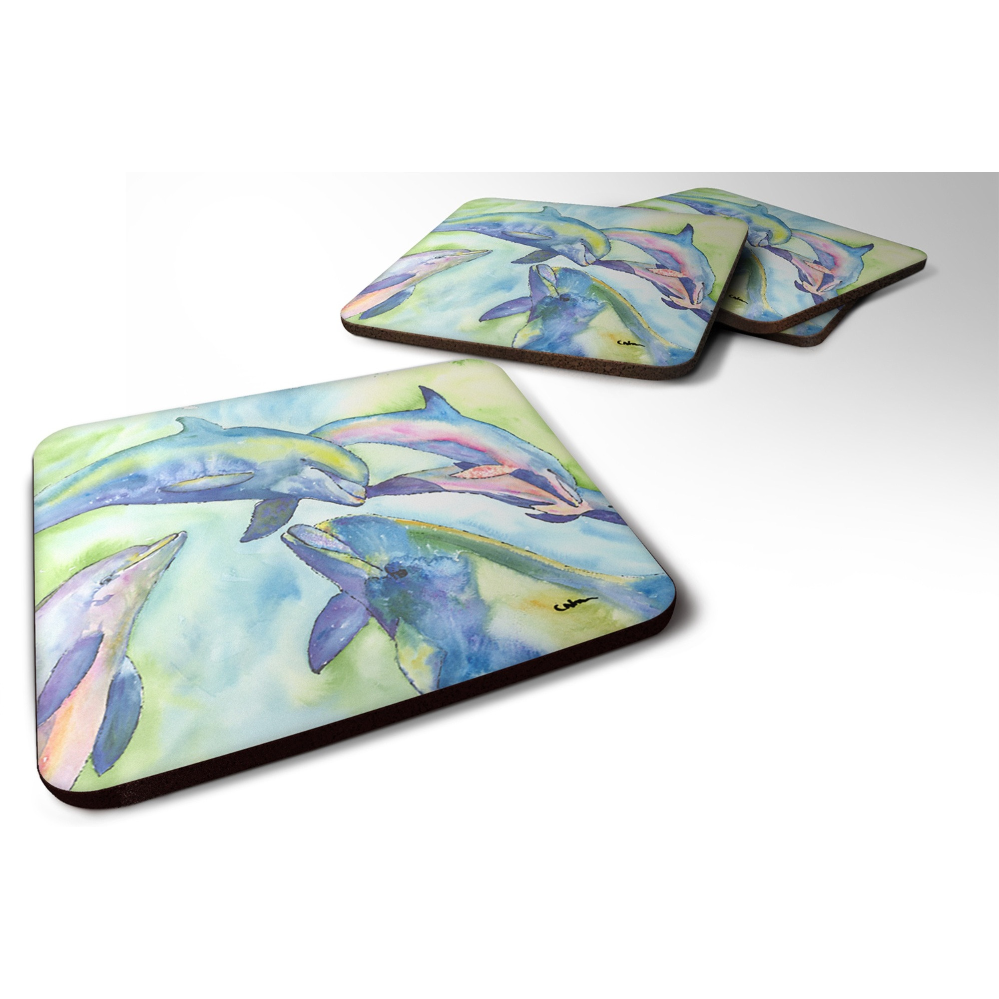 &quotCaroline's Treasures 8548FC Dolphin Foam Coasters (Set of 4), 3.5"" H x 3.5"" W, Multicolor"