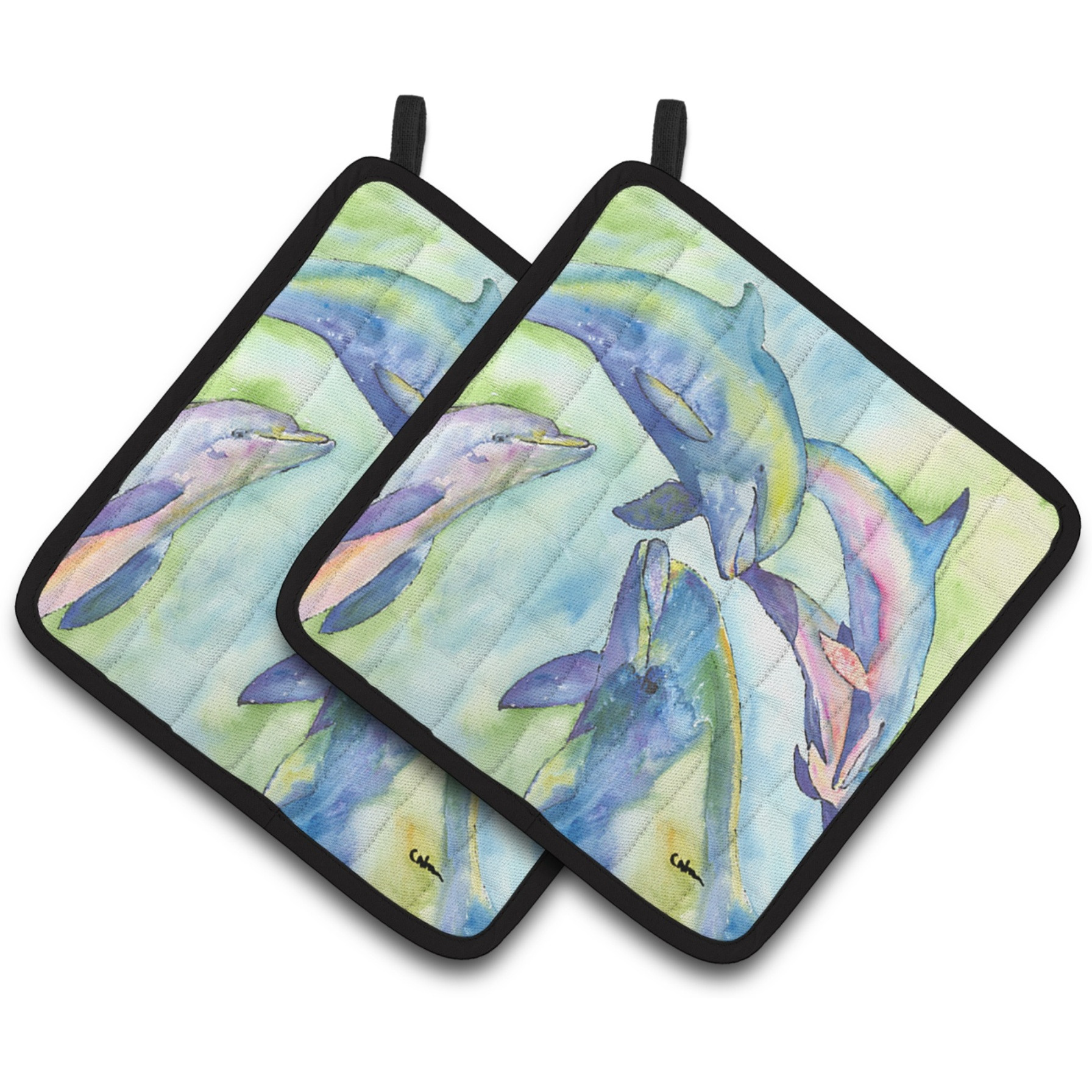 &quotCaroline's Treasures Dolphin Pair of Pot Holders 8548PTHD, 7.5HX7.5W, Multicolor"
