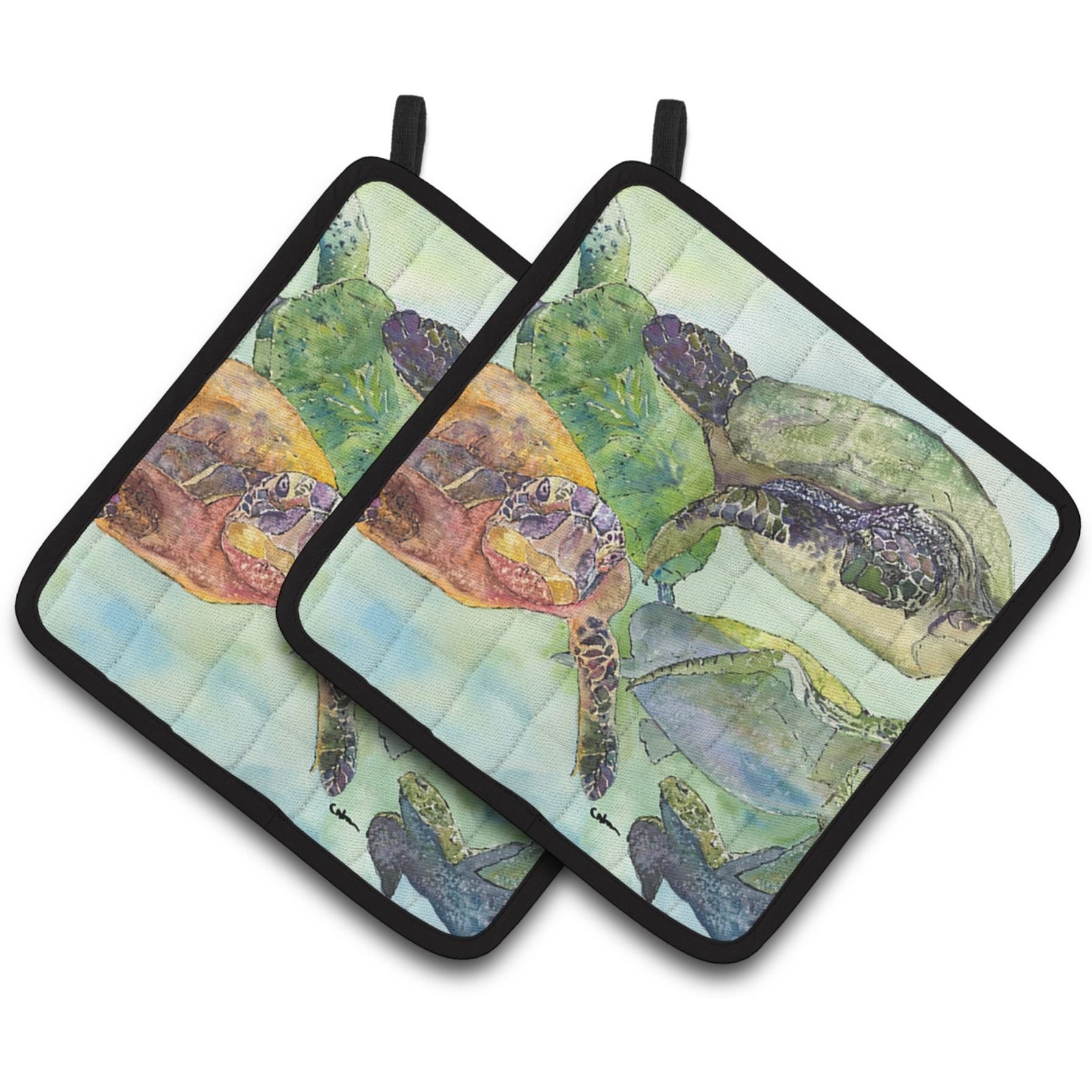&quotCaroline's Treasures Turtle Pair of Pot Holders 8549PTHD, 7.5HX7.5W, Multicolor"