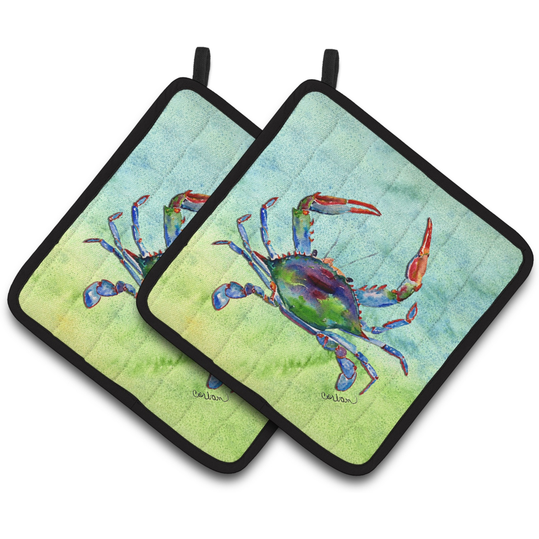 &quotCaroline's Treasures Crab Pair of Pot Holders 8550PTHD, 7.5HX7.5W, Multicolor"